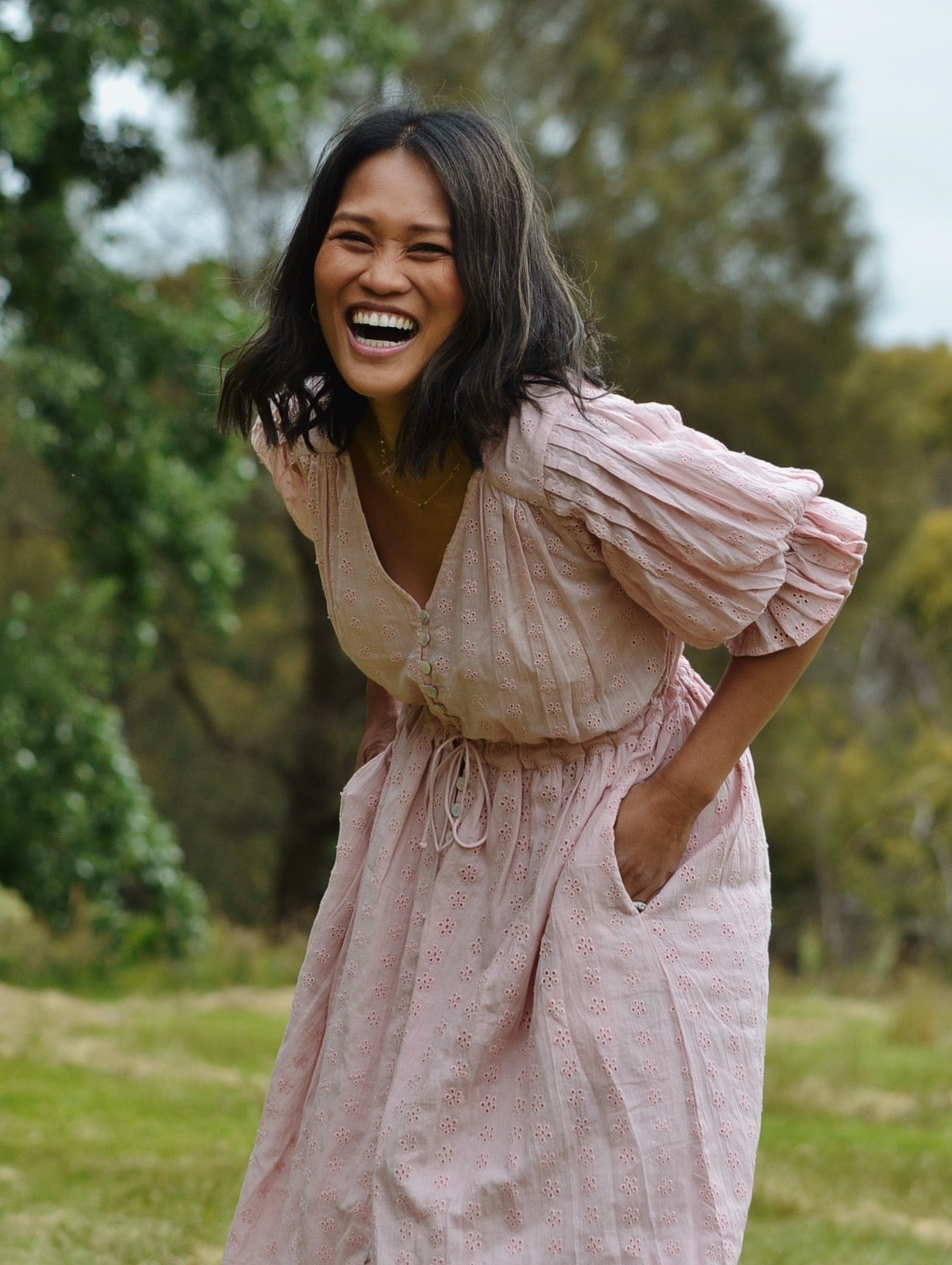 100% RECYCLED COTTON - WINSLOW PINK COTTON LACE DRESS