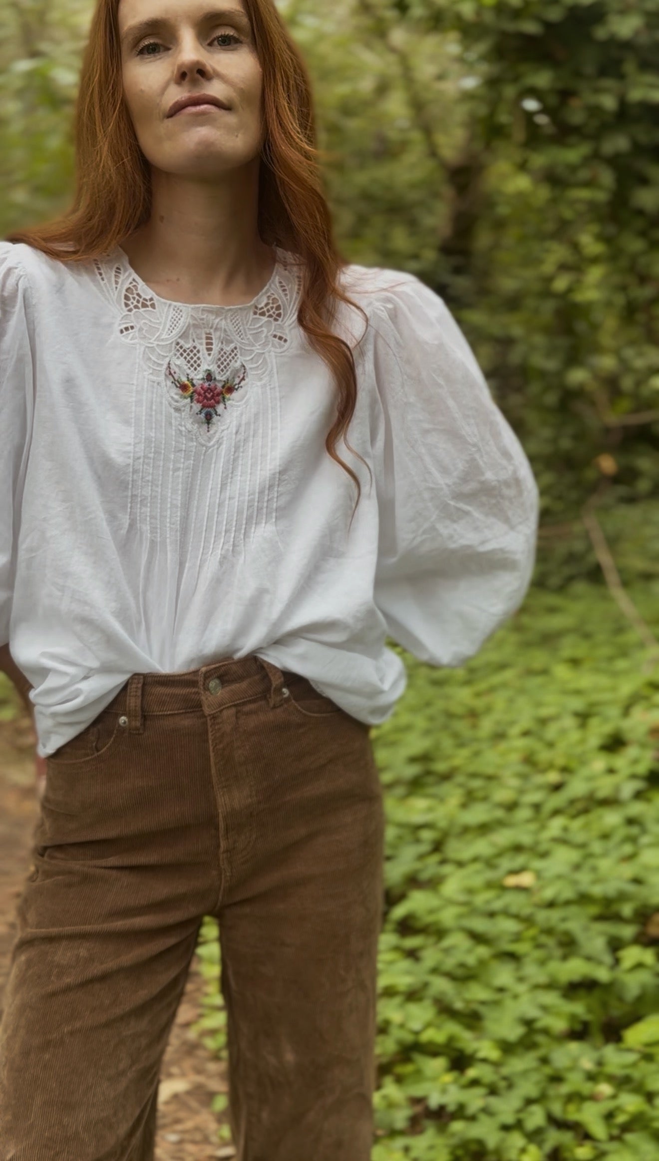 REWORKED WHITE CROSS STITCH EMBROIDERED BLOUSE S-L