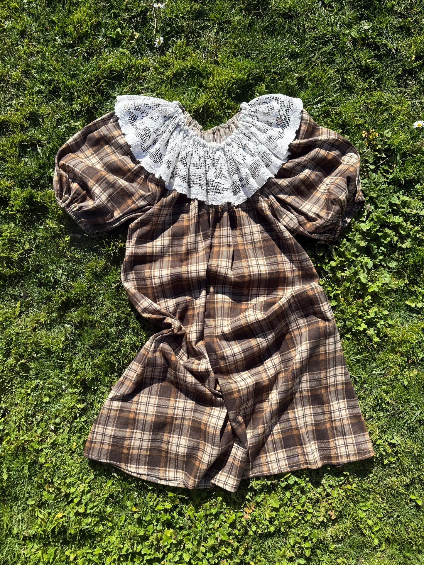 ONE OF A KIND SMOCK DRESS BROWN PLAID - M