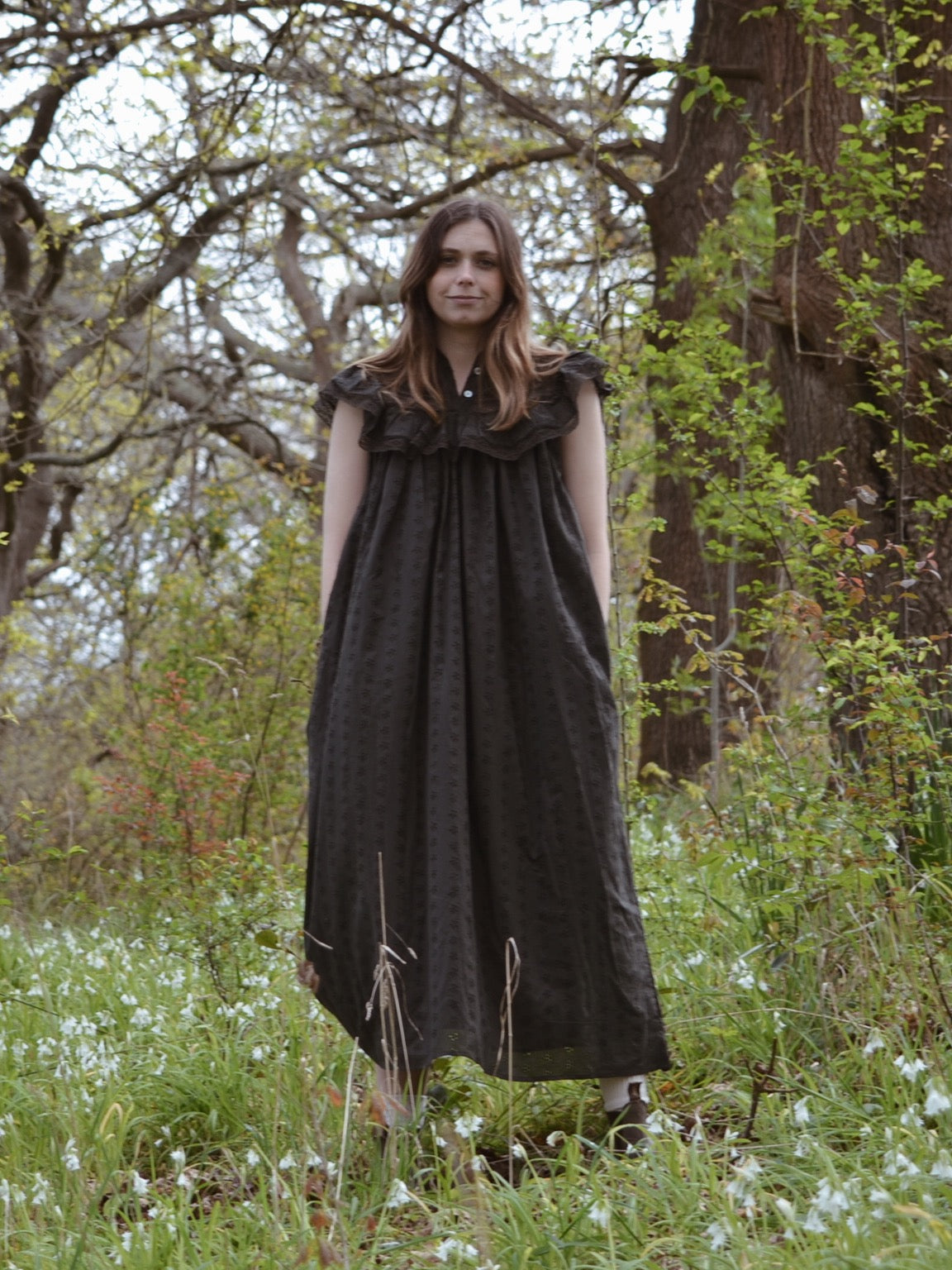 100% RECYCLED COTTON - REVERIE DRESS WASHED BLACK