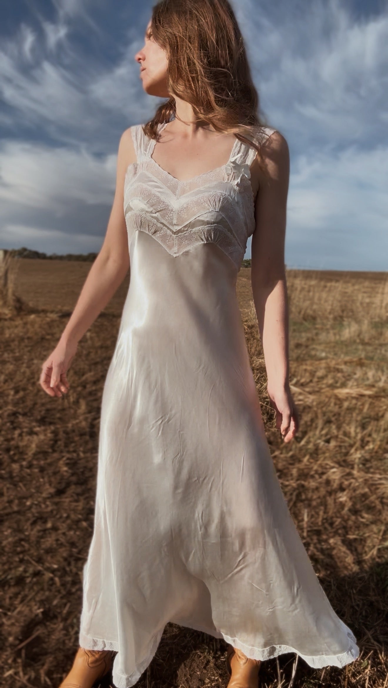 VINTAGE PATOLAINE 1930'S SLIP DRESS WHITE XS