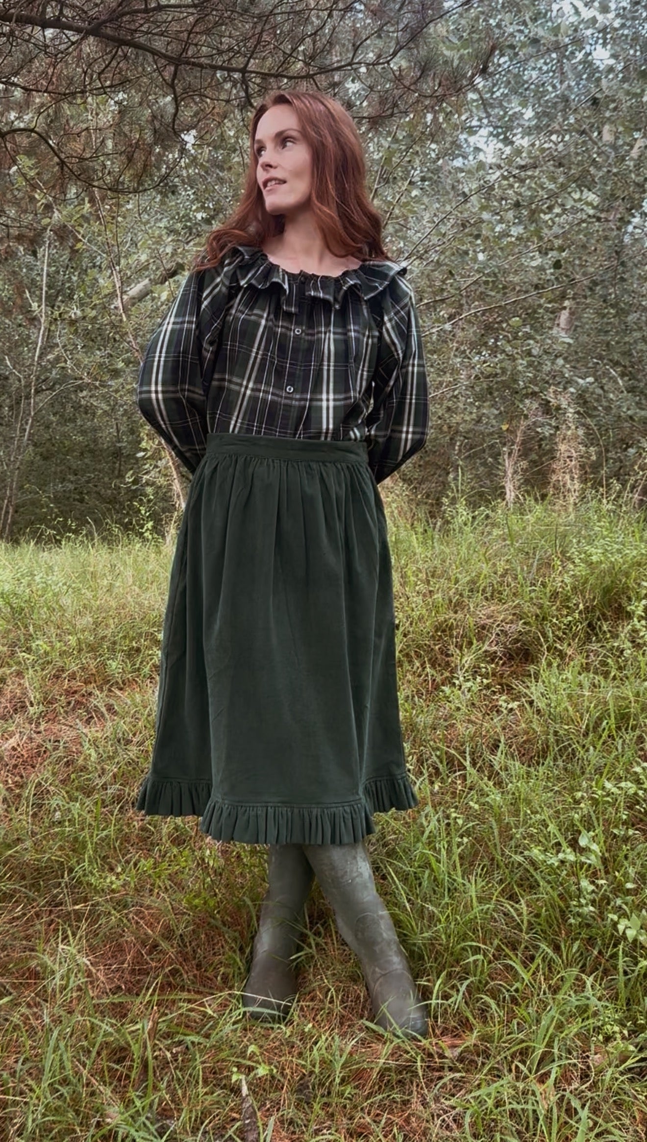REWORKED PLAID CHECK GREEN & NAVY BLOUSE XS-M