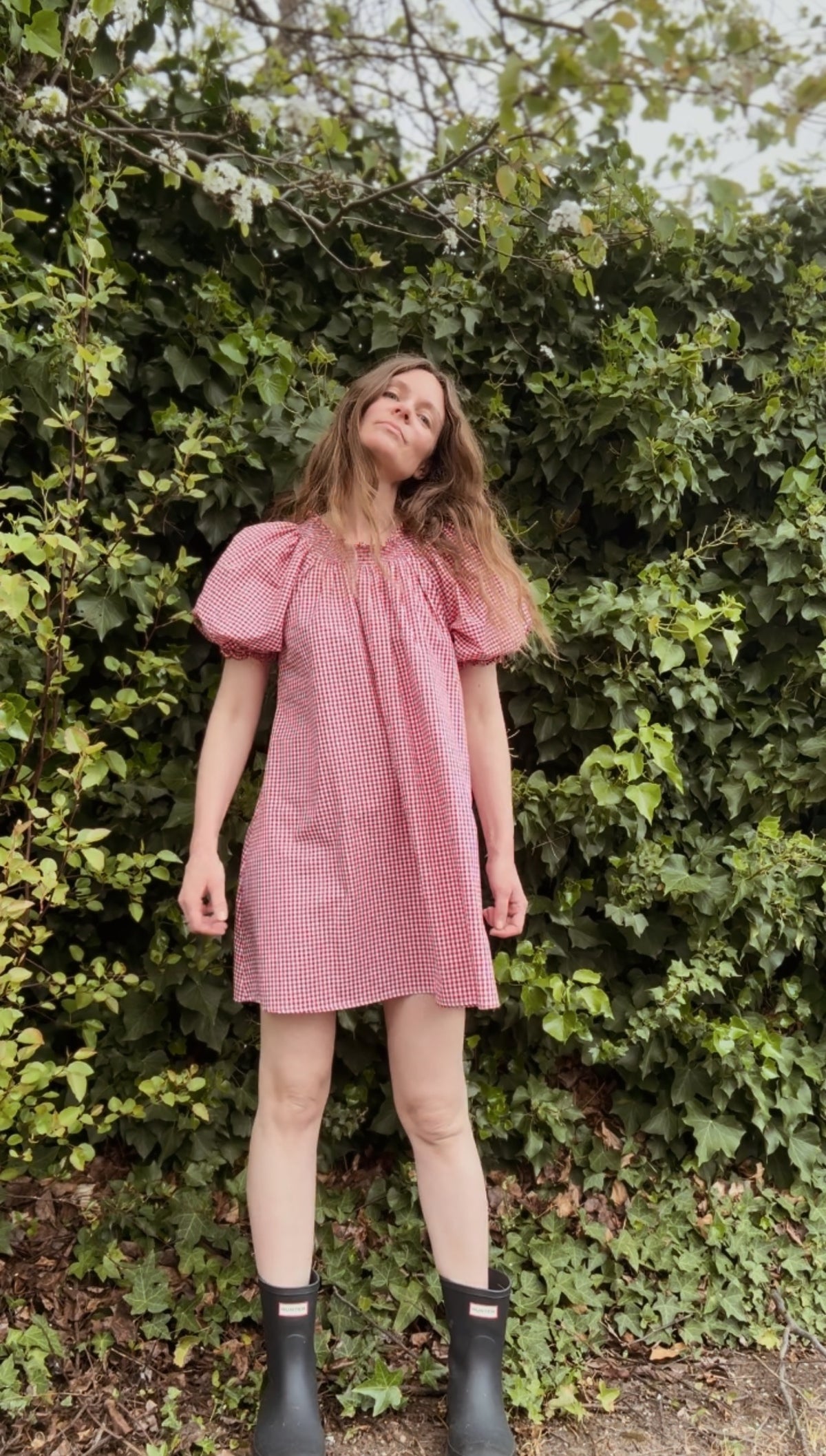 ANYA SMOCK DRESS RED GINGHAM COTTON