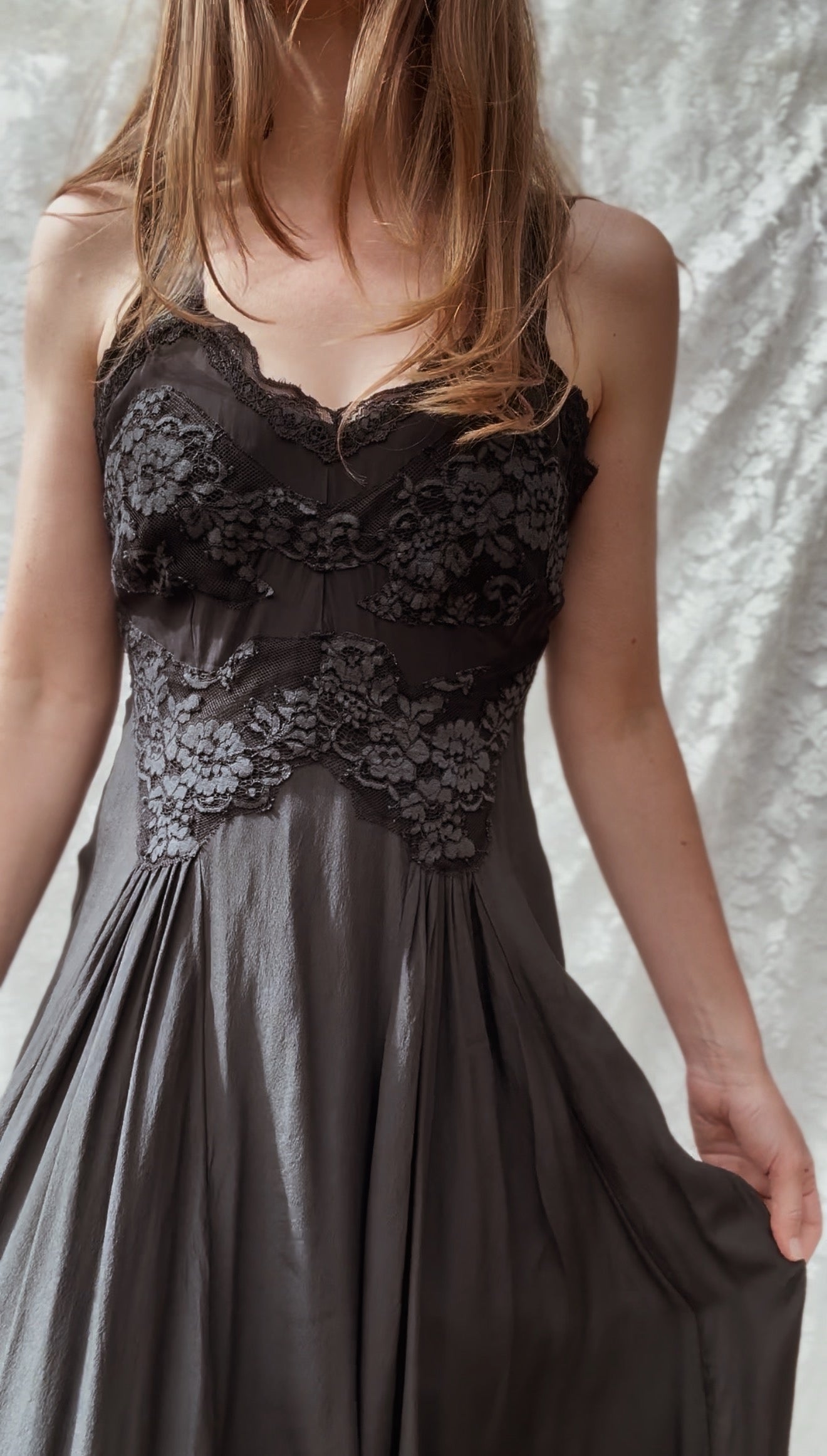 PREORDER AURORA SILK & LACE DRESS - BLACK