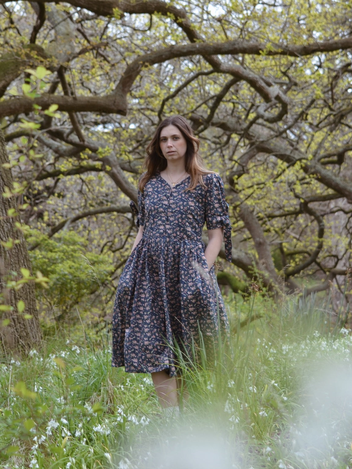 100% RECYCLED COTTON - SOPHIE DRESS NAVY FLORAL