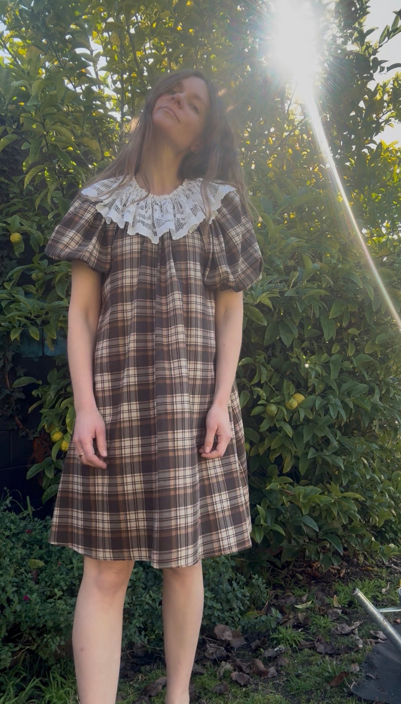 ONE OF A KIND SMOCK DRESS BROWN PLAID - M