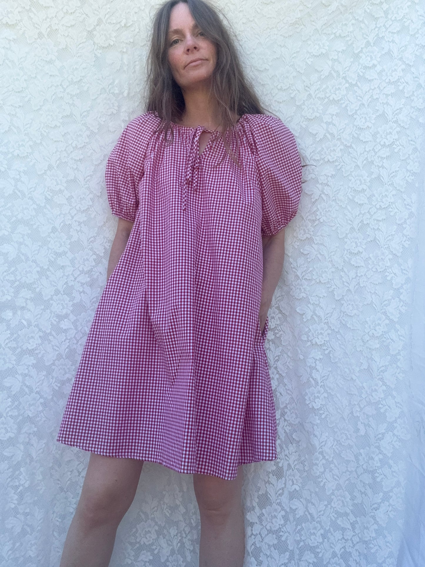 POPPY SMOCK DRESS RED GINGHAM COTTON