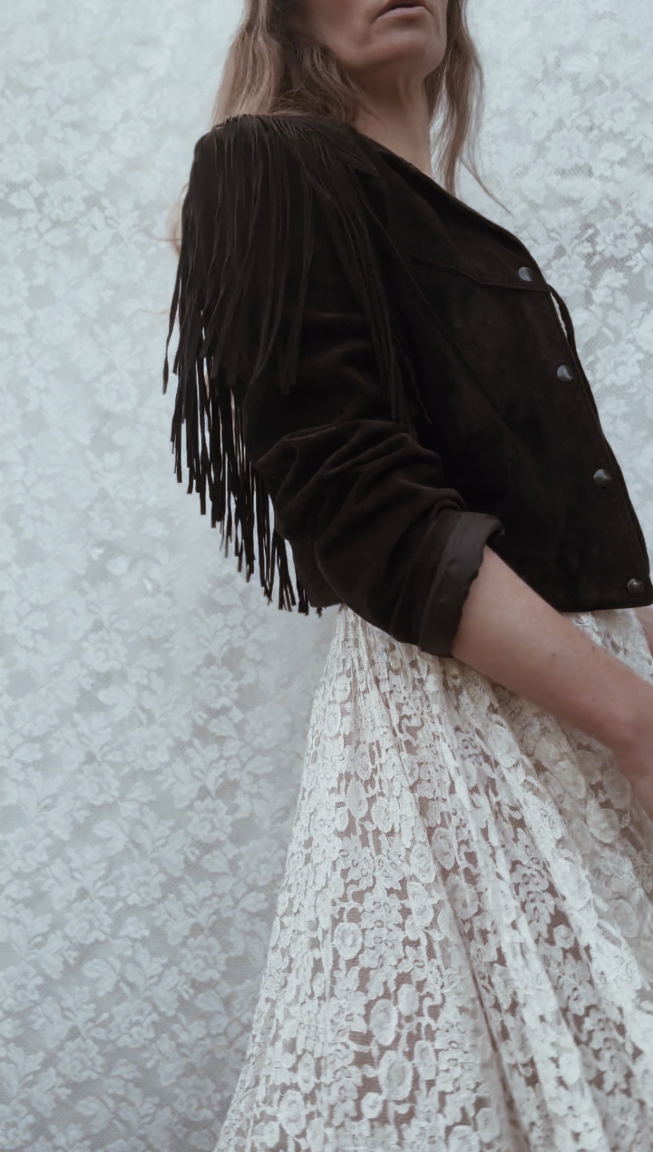 VINTAGE GENUINE SUEDE LEATHER TASSEL JACKET BLACK - SMALL