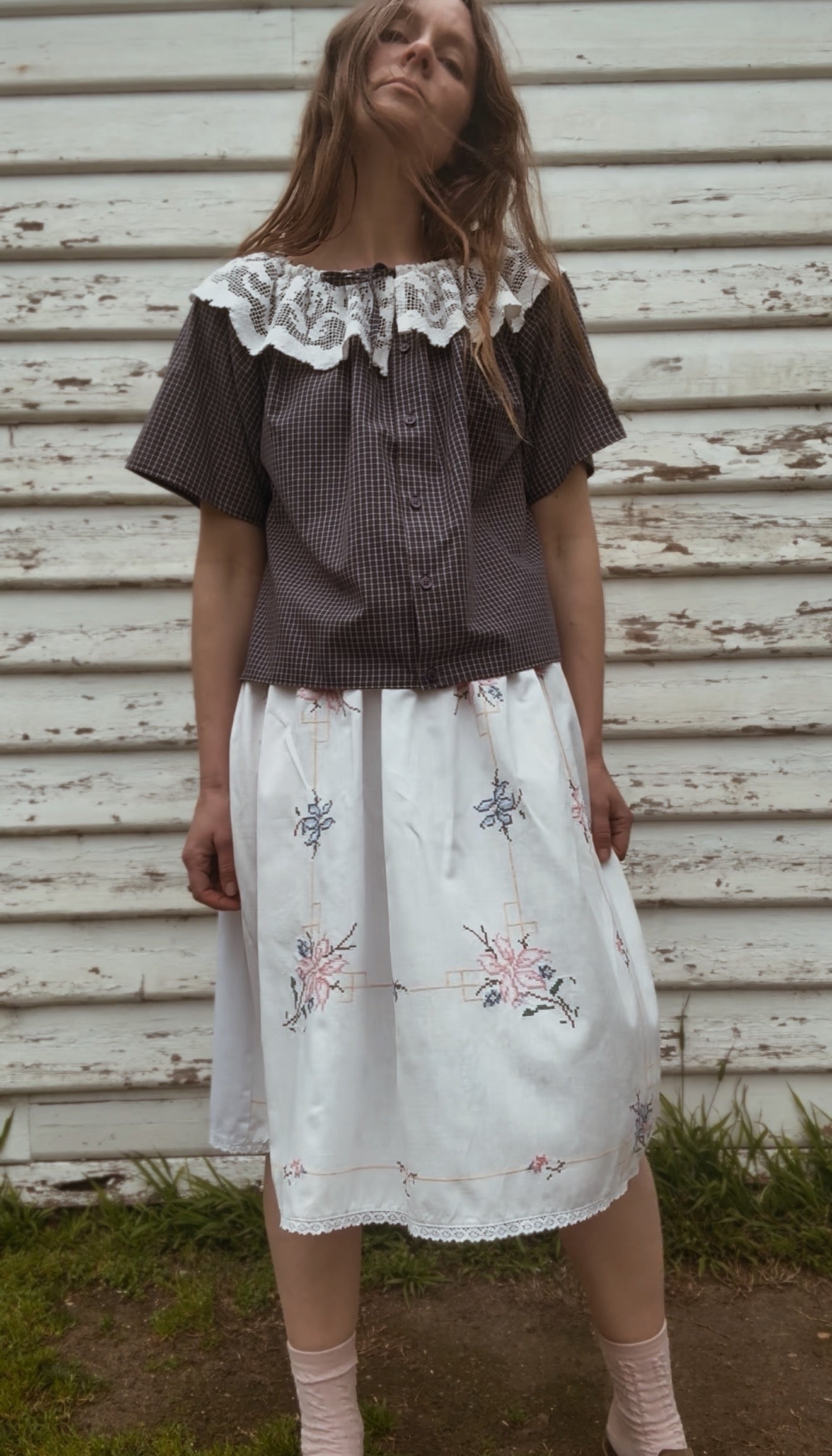 ONE OF A KIND SKIRT PINK AND BLUE EMBROIDERY XL-XXL