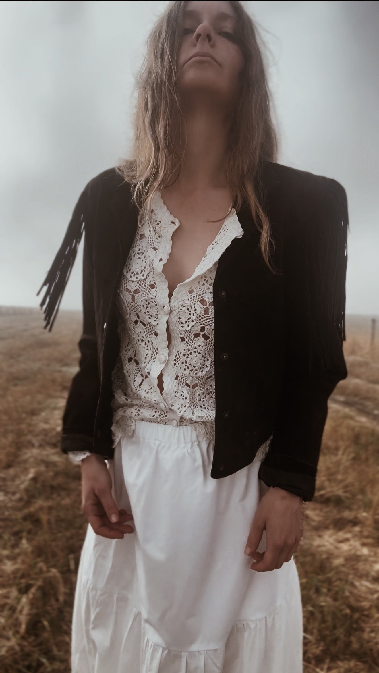 VINTAGE GENUINE SUEDE LEATHER TASSEL JACKET BLACK - SMALL