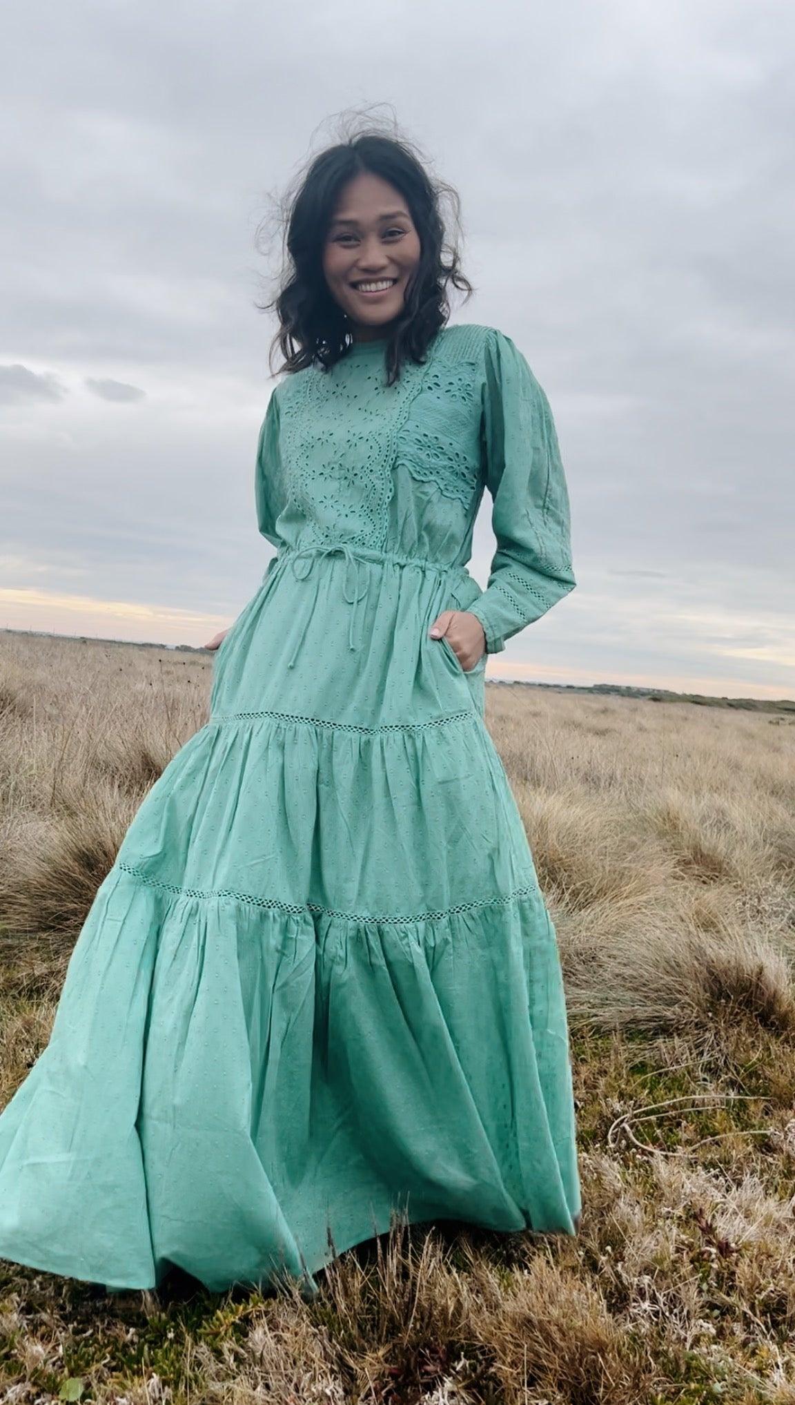 SAINSBURY COTTON LACE DRESS LAGOON GREEN