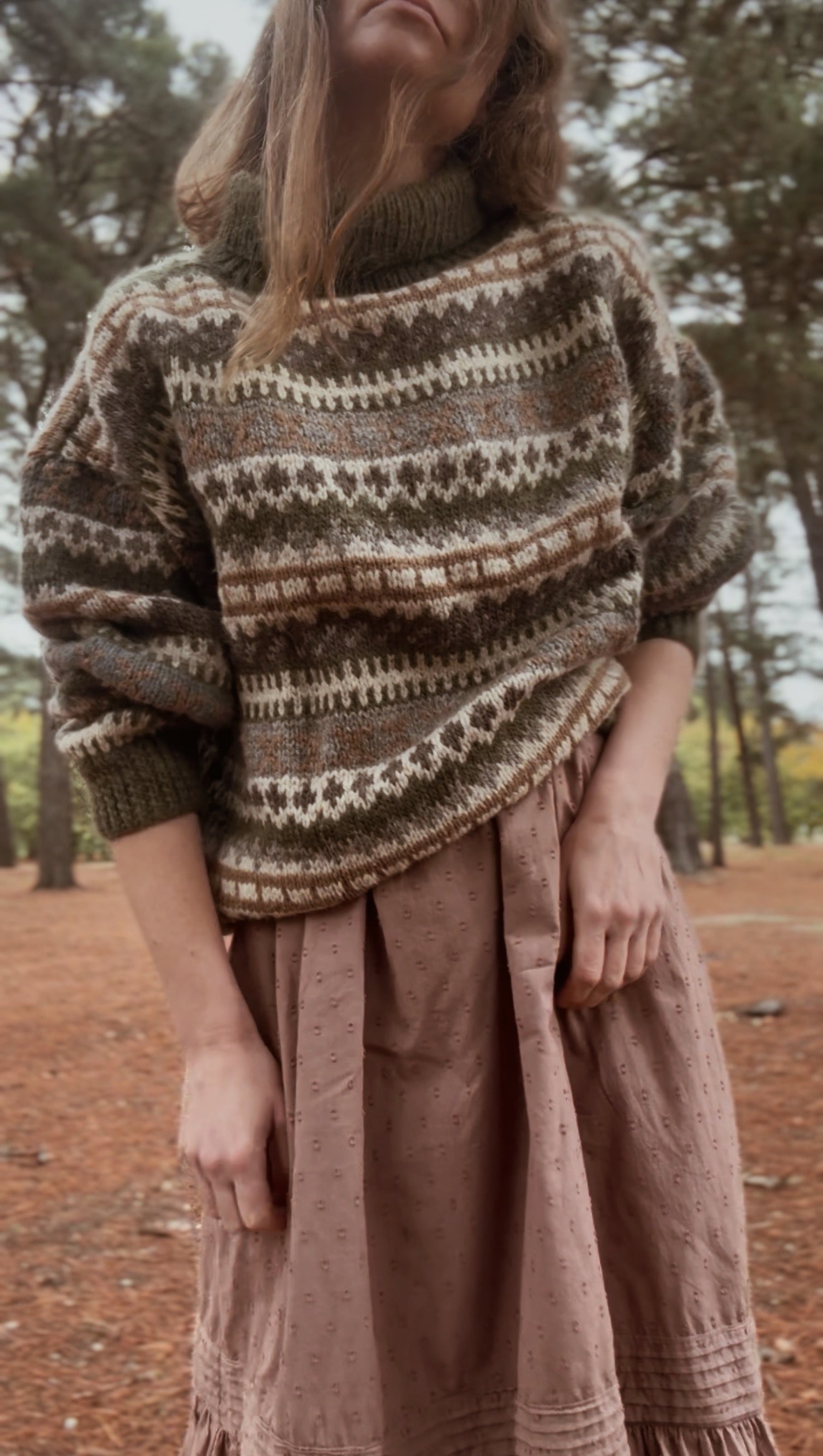 VINTAGE HANDMADE GREEN WOOL JUMPER S-XL