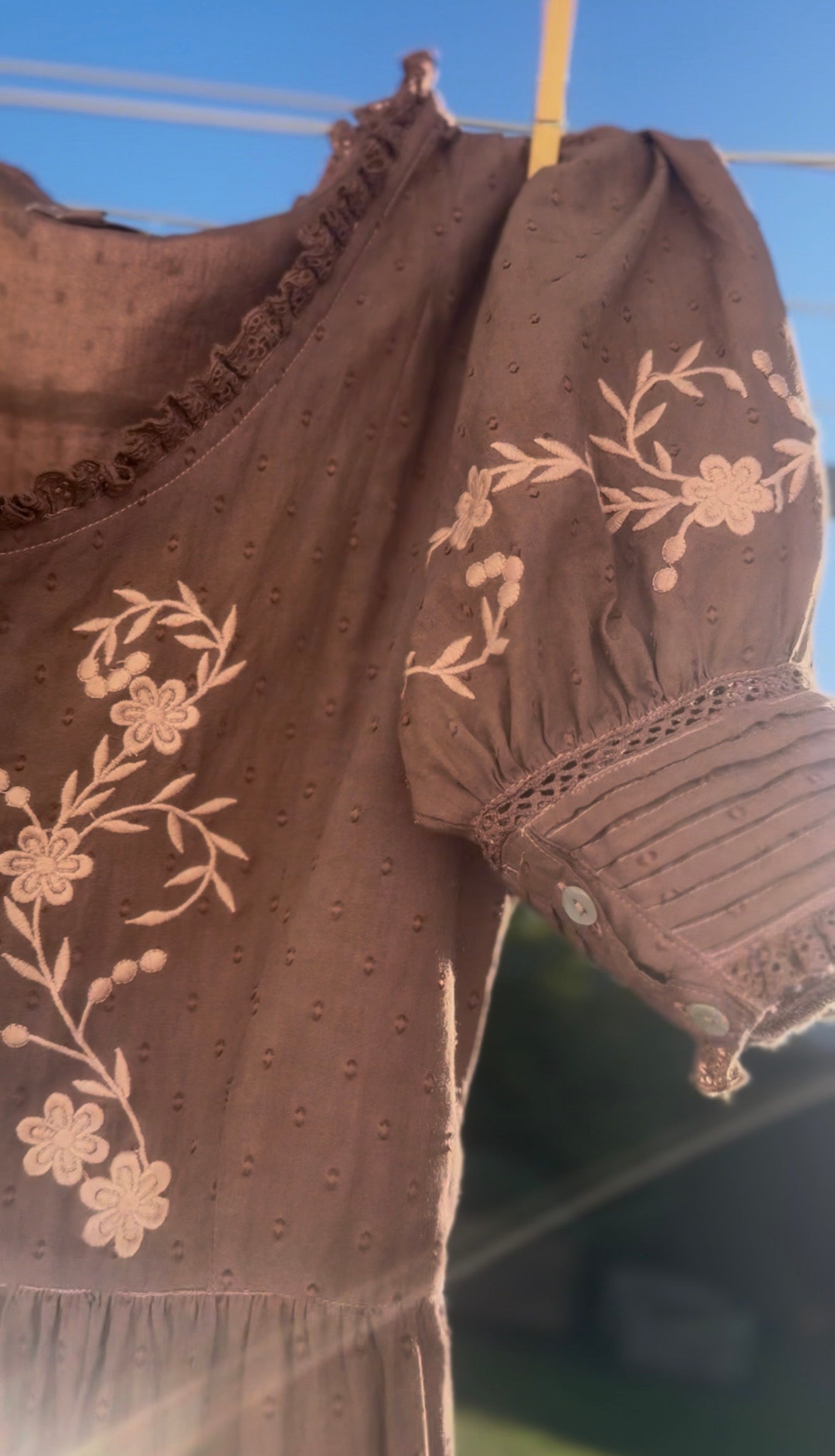 100% RECYCLED COTTON - FAUSTINE DRESS PASTEL WASHED BROWN