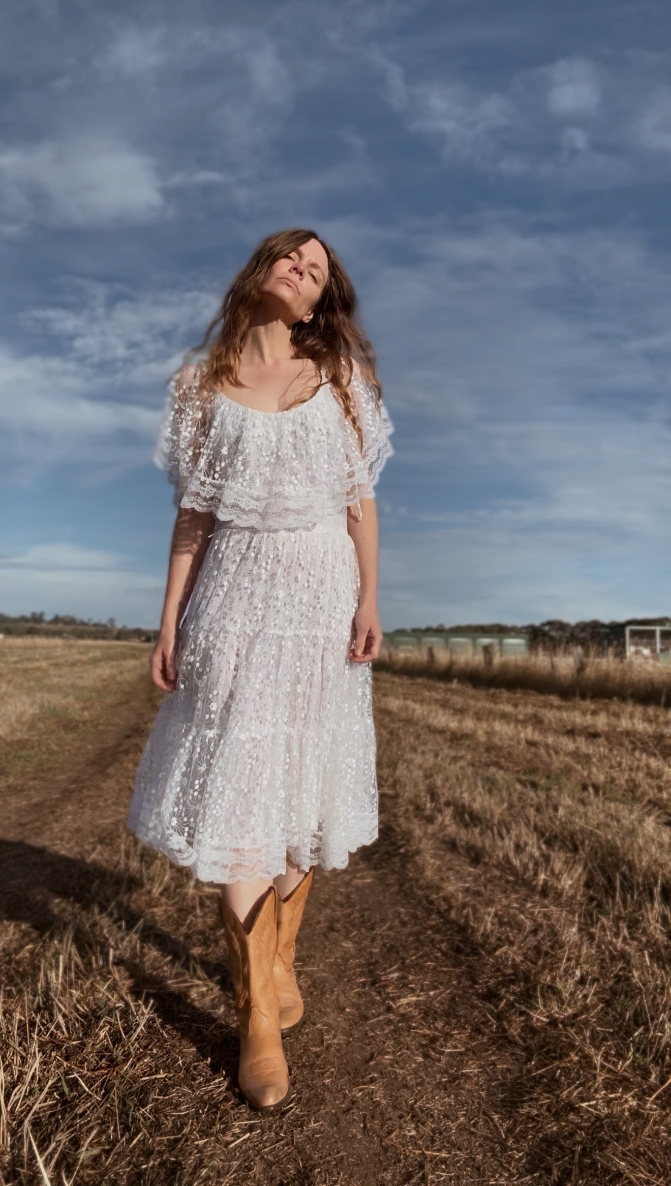 VINTAGE STEFAN EXCLUSIVE LACE PRAIRIE DRESS - MADE IN ENGLAND XS-S