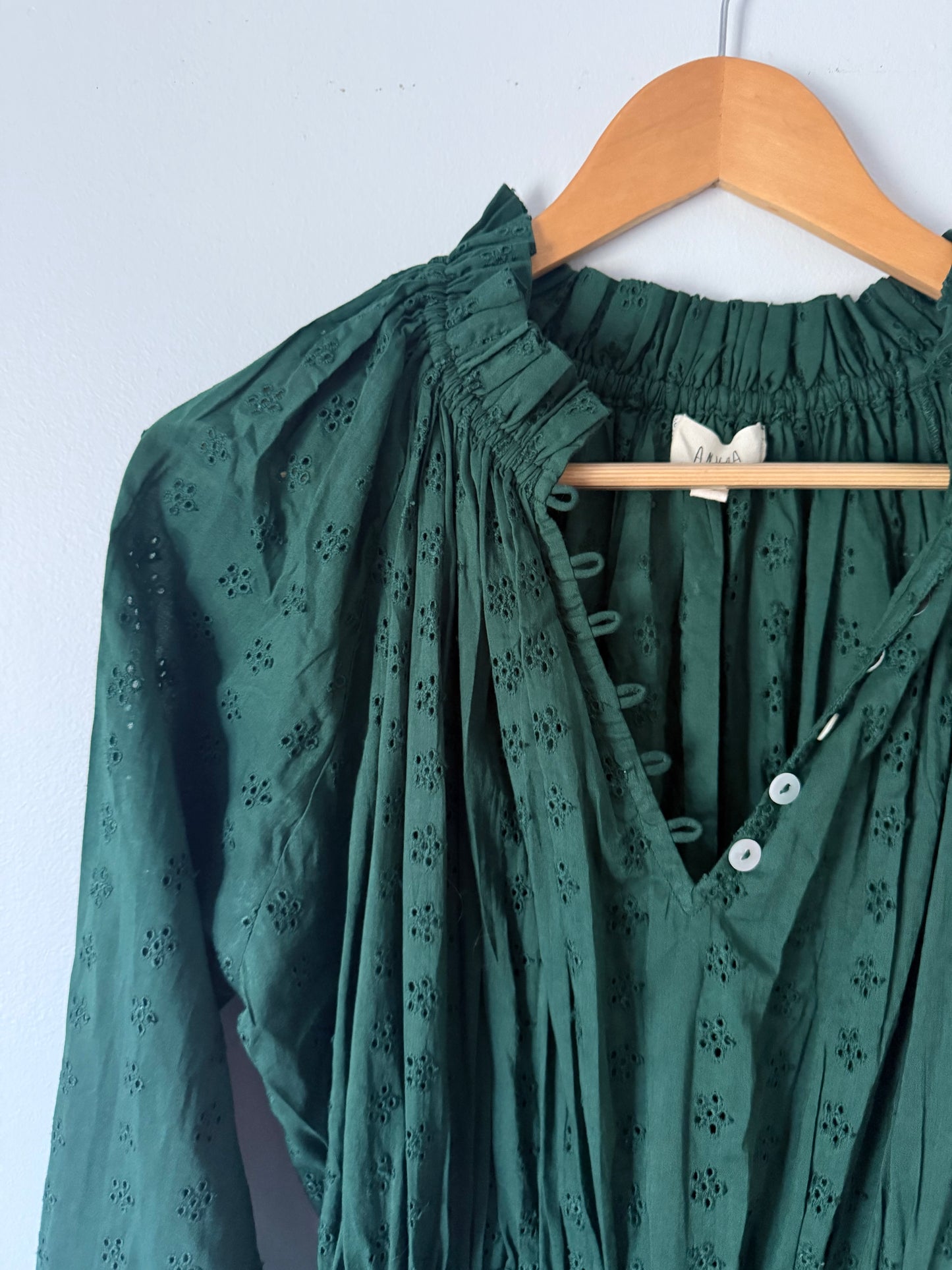 SAMPLE - 100% RECYCLED COTTON - PRAIRIE MAXI DRESS FOREST GREEN LACE