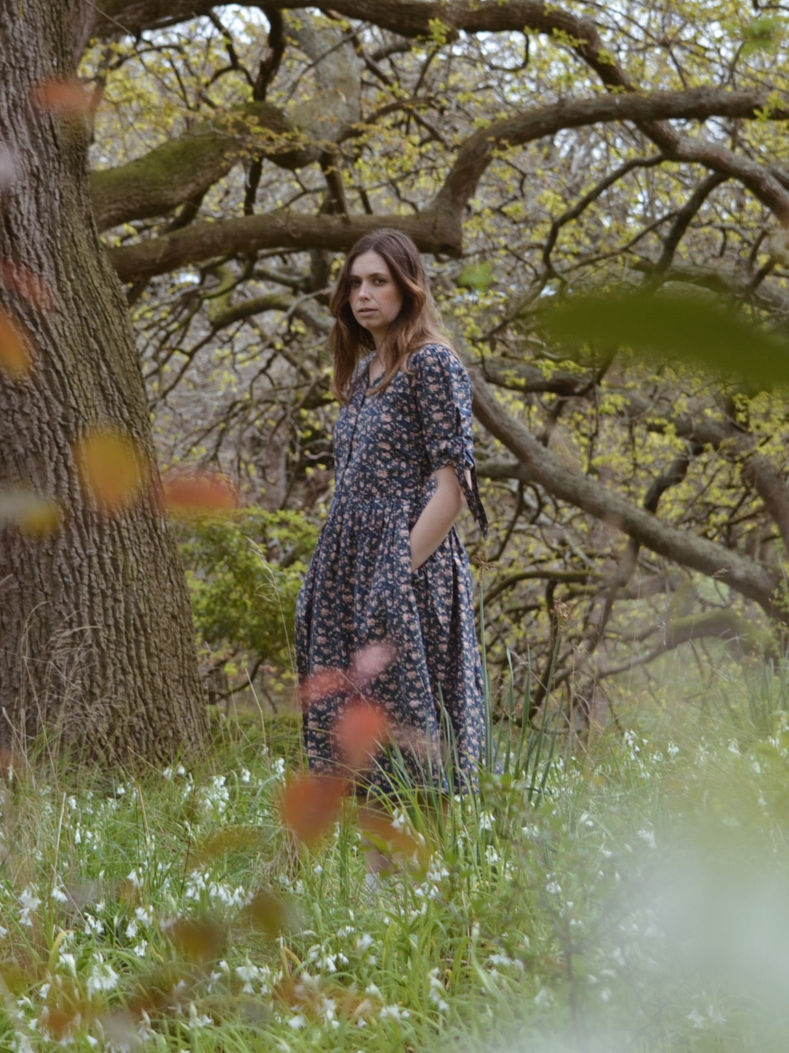 100% RECYCLED COTTON - SOPHIE DRESS NAVY FLORAL