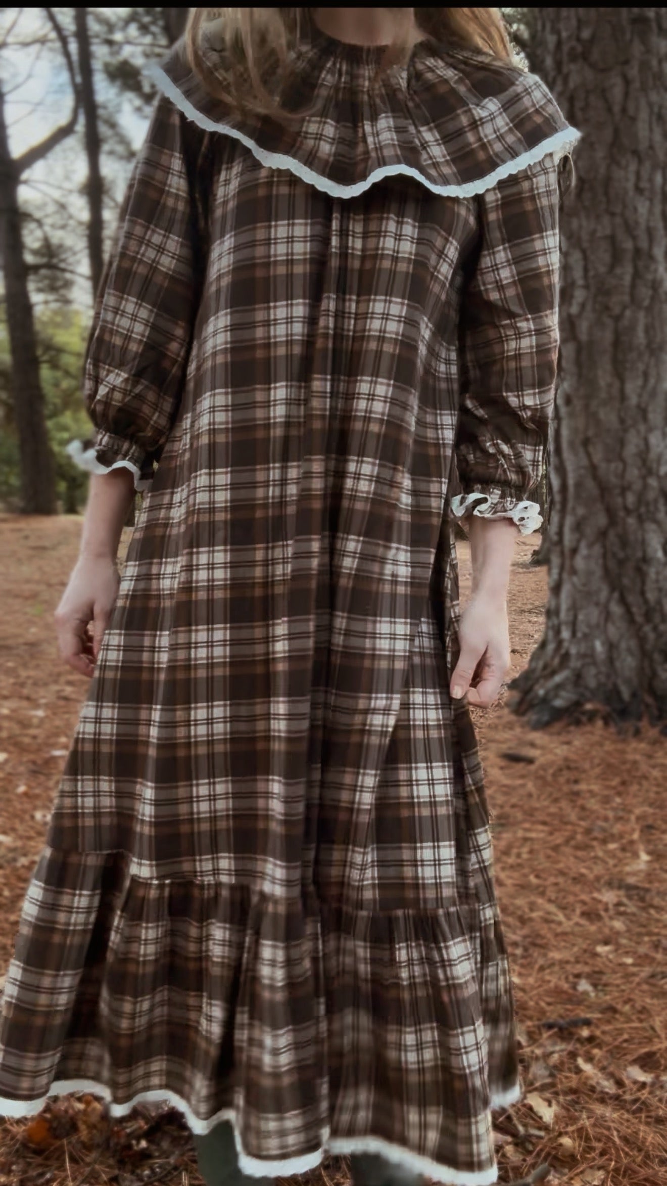 HETTIE SMOCK DRESS BROWN PLAID CHECK