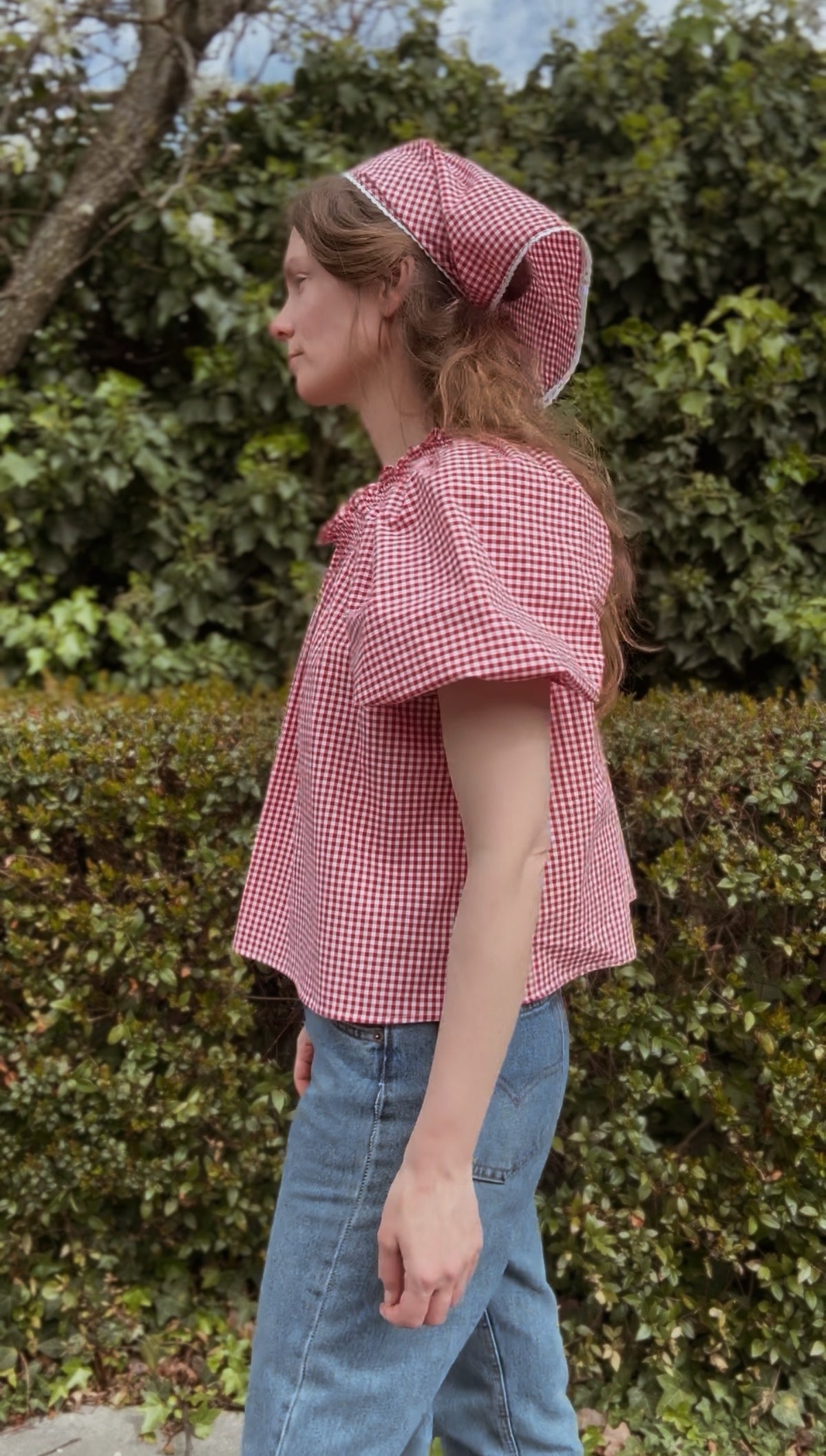 RED COTTON GINGHAM HEAD SCARF