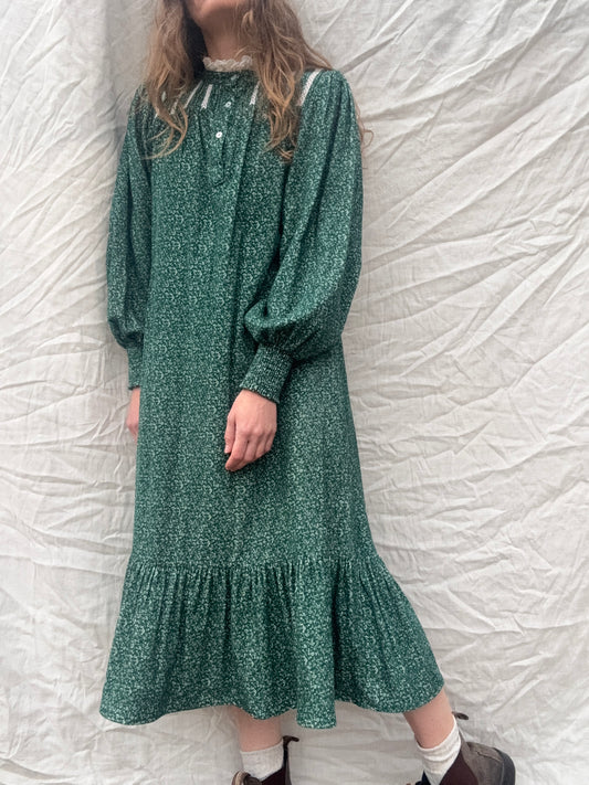 100% RECYCLED COTTON CORDUROY - CLOTHILDE DRESS FOREST GREEN MIDI