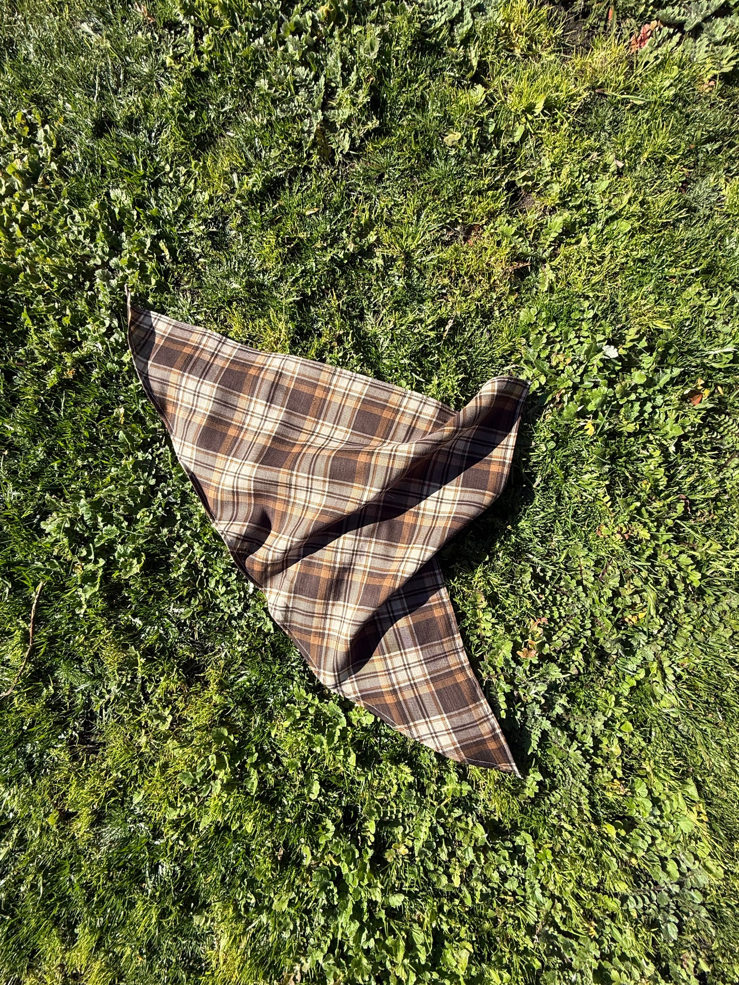REWORKED - BROWN CHECK PLAID COTTON HEAD SCARF
