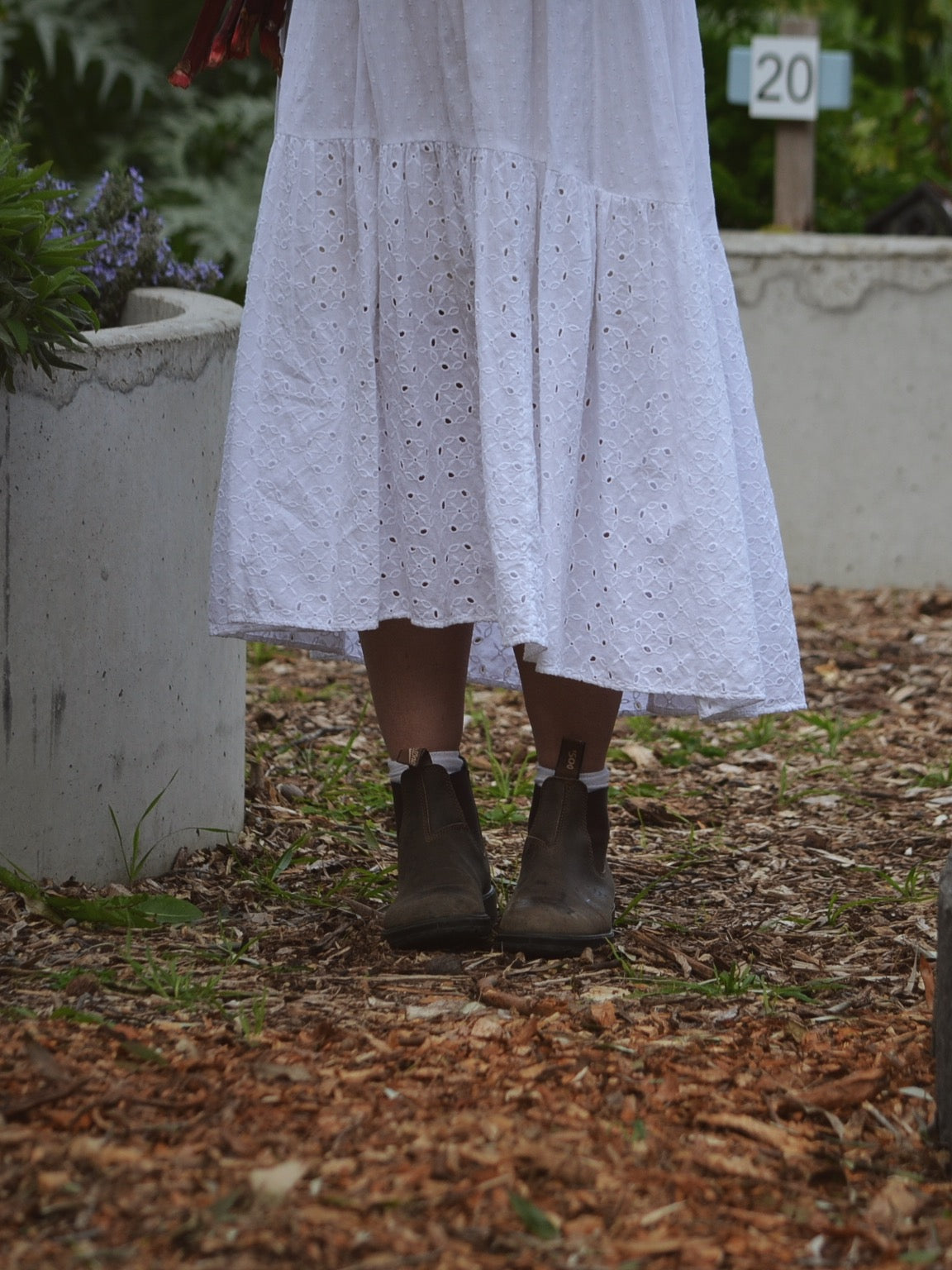 REWORKED COTTON LACE EMBROIDERED DRESS