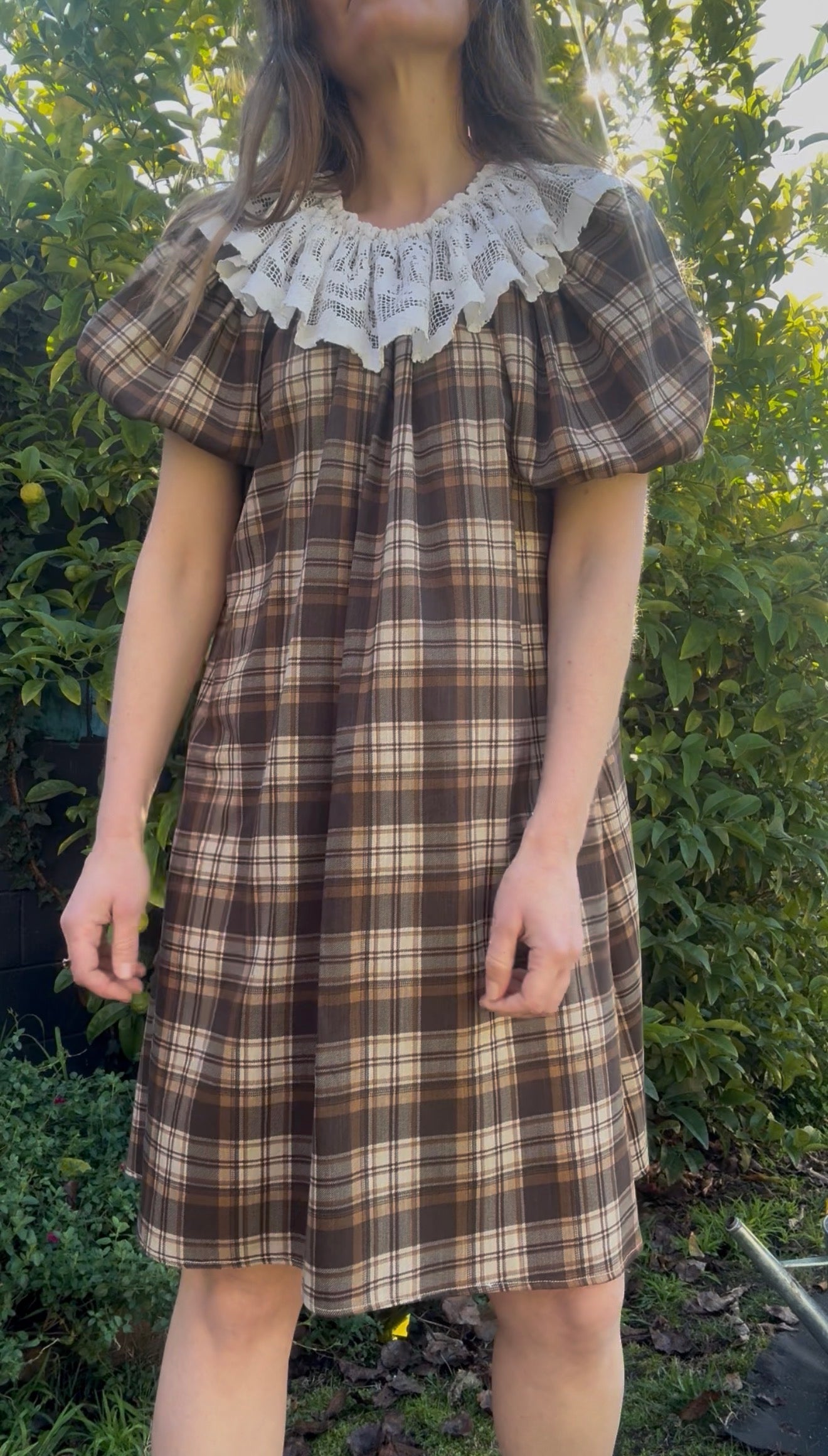 ONE OF A KIND SMOCK DRESS BROWN PLAID - M