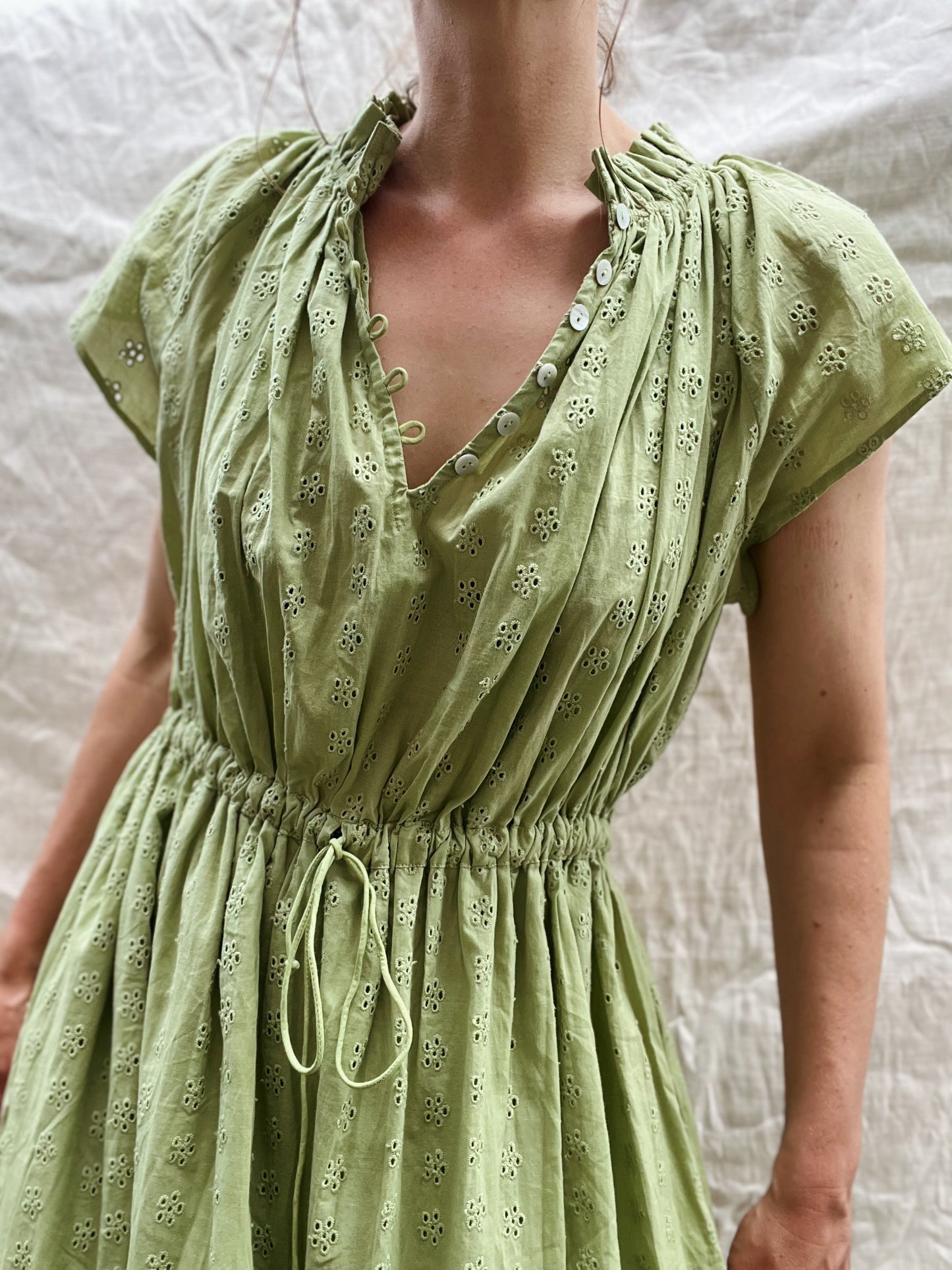 100% RECYCLED COTTON - ISABEL DRESS SAGE COTTON LACE