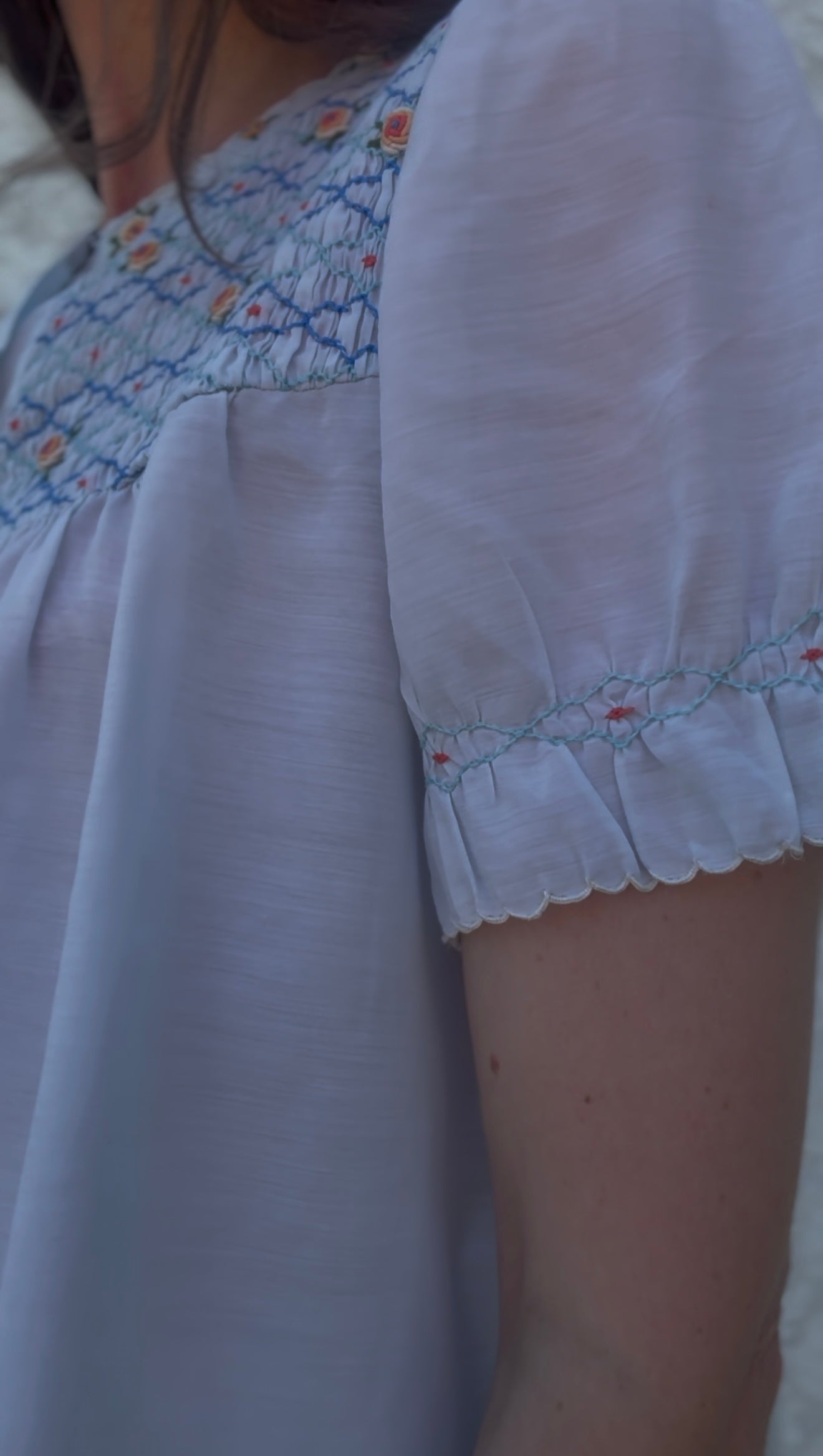 REWORKED - LIGHT BLUE SMOCK DETAILED BLOUSE 8-12