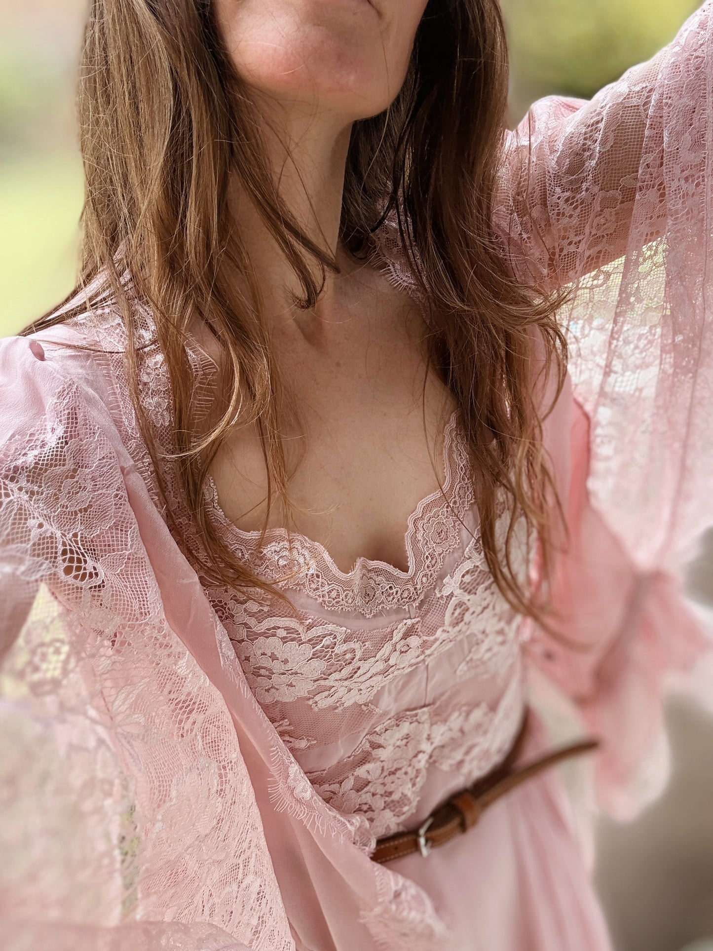 AURORA SILK & LACE DRESS - PASTEL PINK