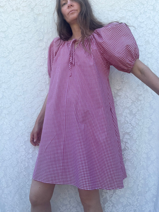POPPY SMOCK DRESS RED GINGHAM COTTON