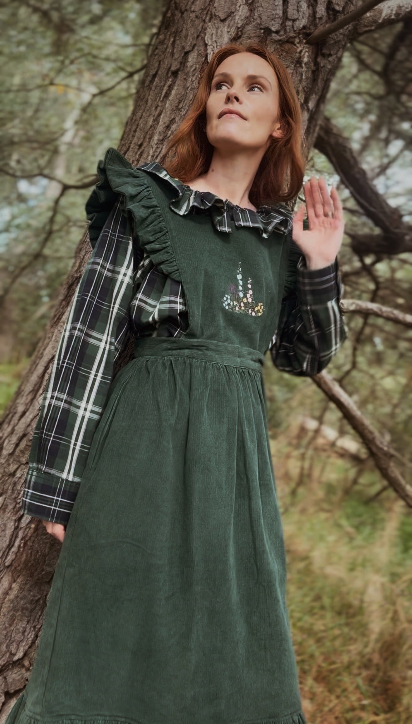 REWORKED PLAID CHECK GREEN & NAVY BLOUSE XS-M
