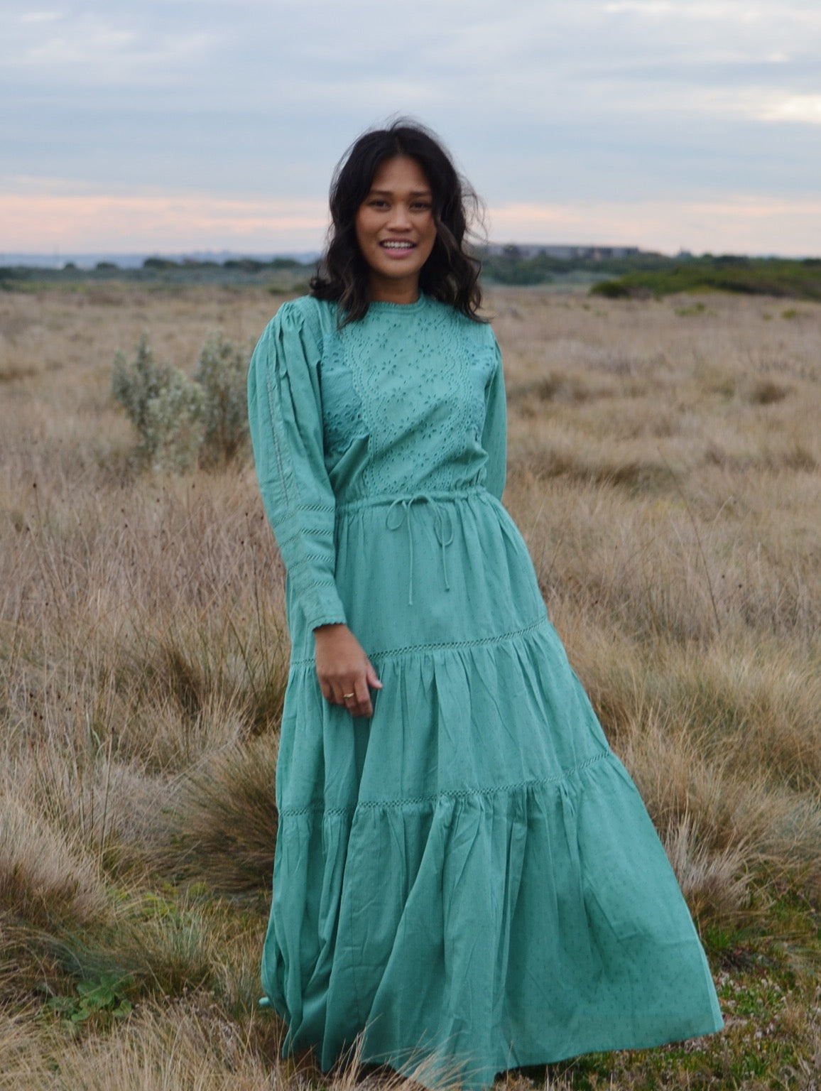 SAINSBURY COTTON LACE DRESS LAGOON GREEN