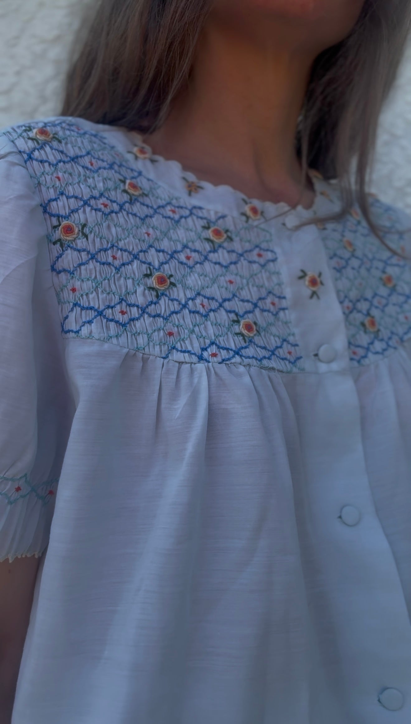 REWORKED - LIGHT BLUE SMOCK DETAILED BLOUSE 8-12