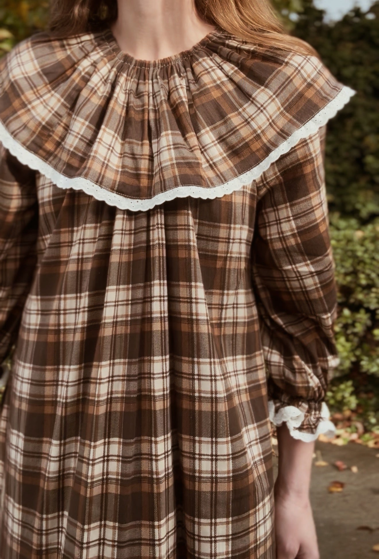 HETTIE SMOCK DRESS BROWN PLAID CHECK