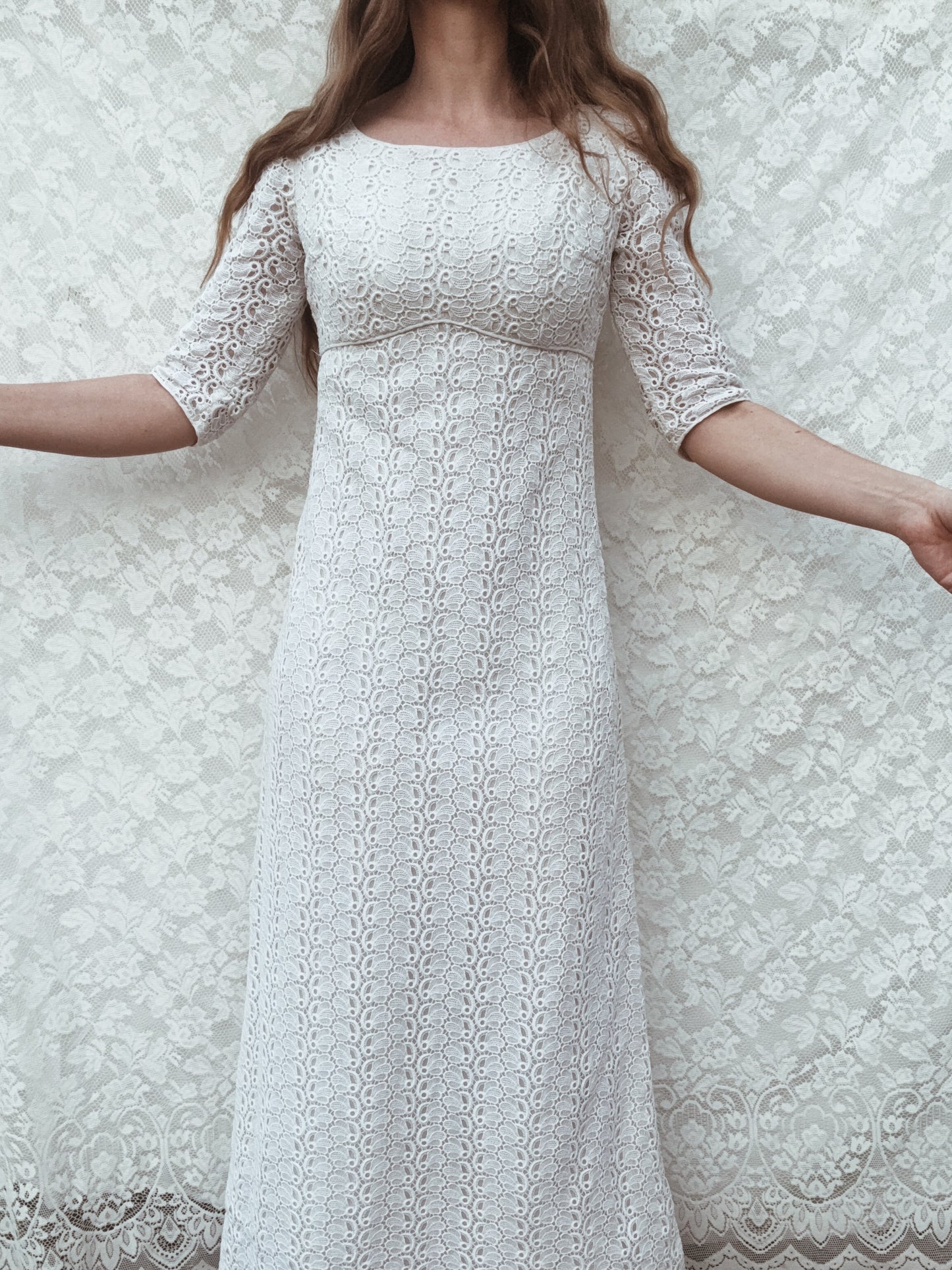VINTAGE CROCHET WHITE LACE DRESS XS