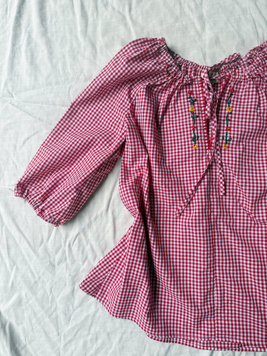 ANYA SMOCK BLOUSE RED GINGHAM