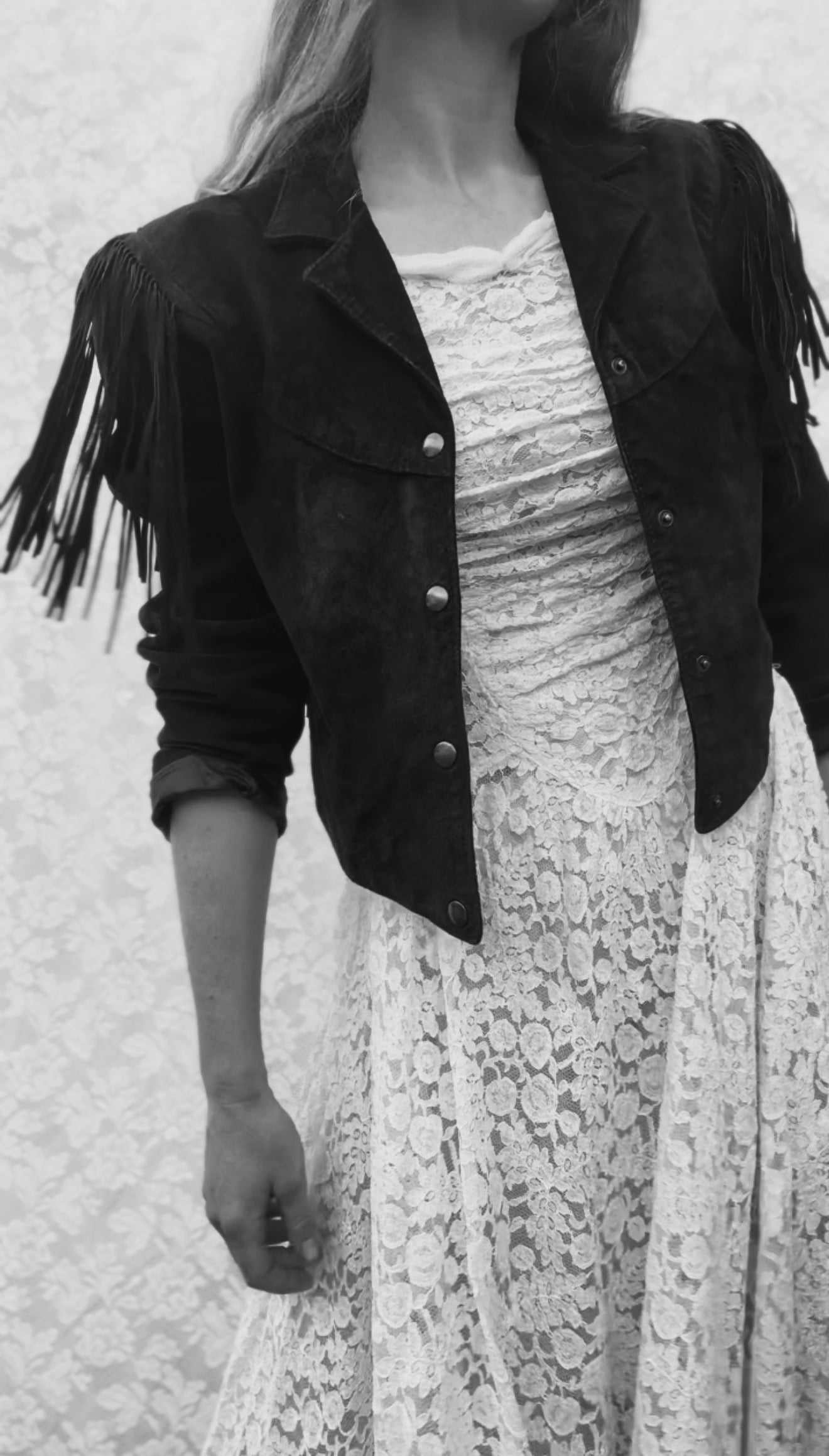 VINTAGE GENUINE SUEDE LEATHER TASSEL JACKET BLACK - SMALL