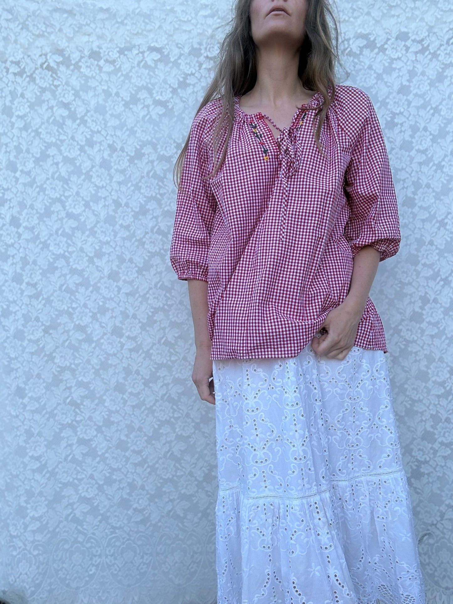 ANYA SMOCK BLOUSE RED GINGHAM