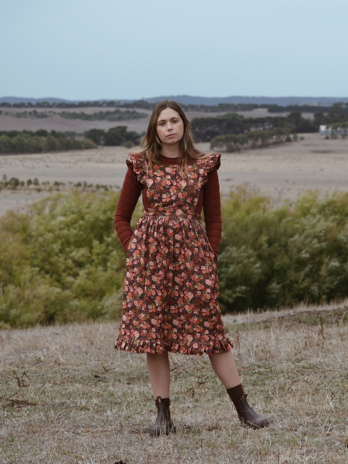 100% RECYCLED COTTON - AUTUMNAL ANOUK RUFFLE PINAFORE/SKIRT CORDUROY
