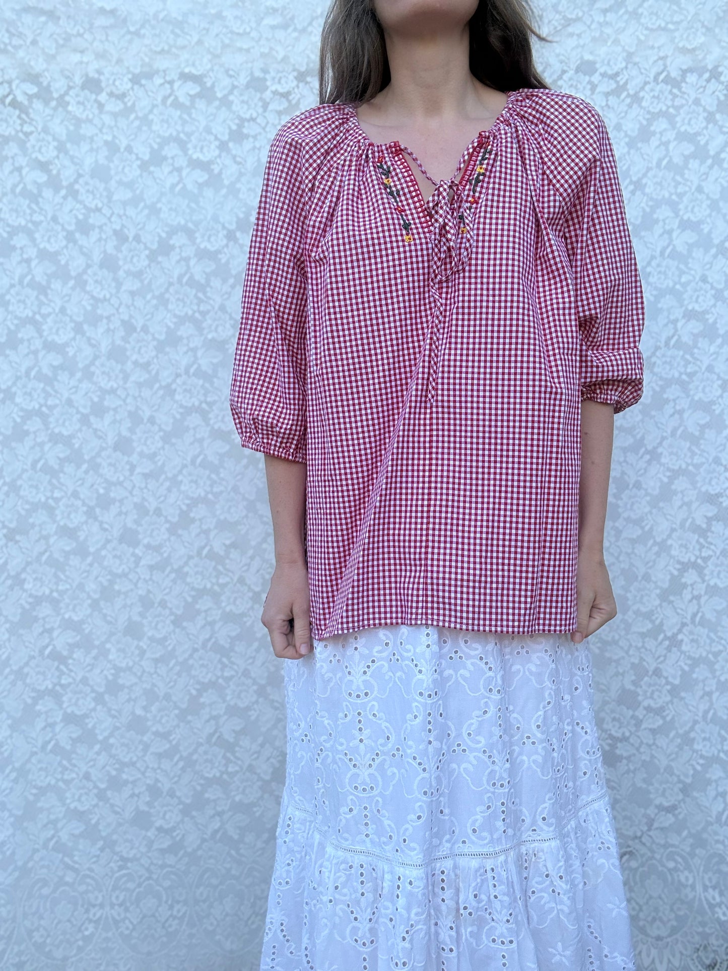 ANYA SMOCK BLOUSE RED GINGHAM