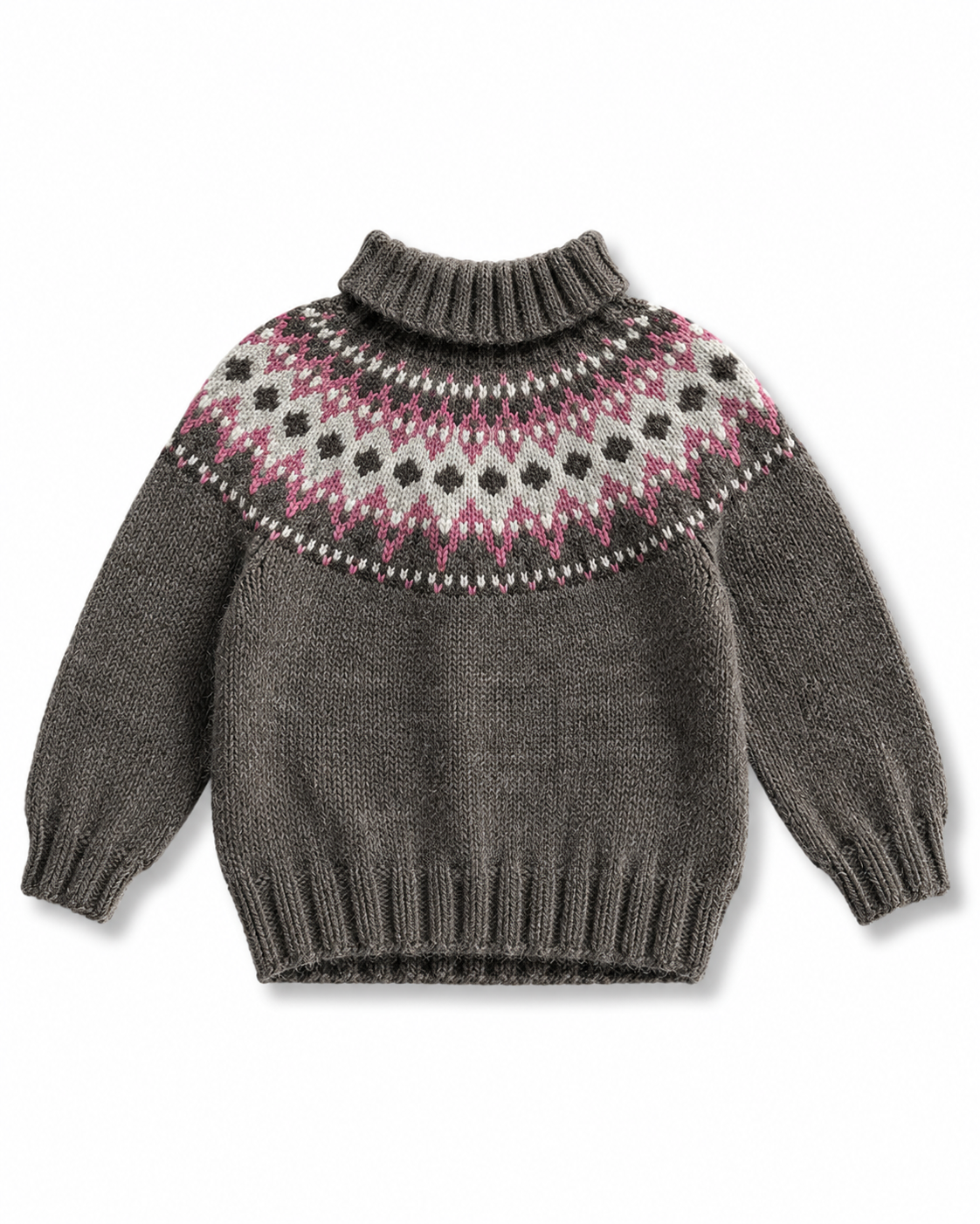 VINTAGE HANDMADE BROWN WOOL FAIRISLE JUMPER S-XL