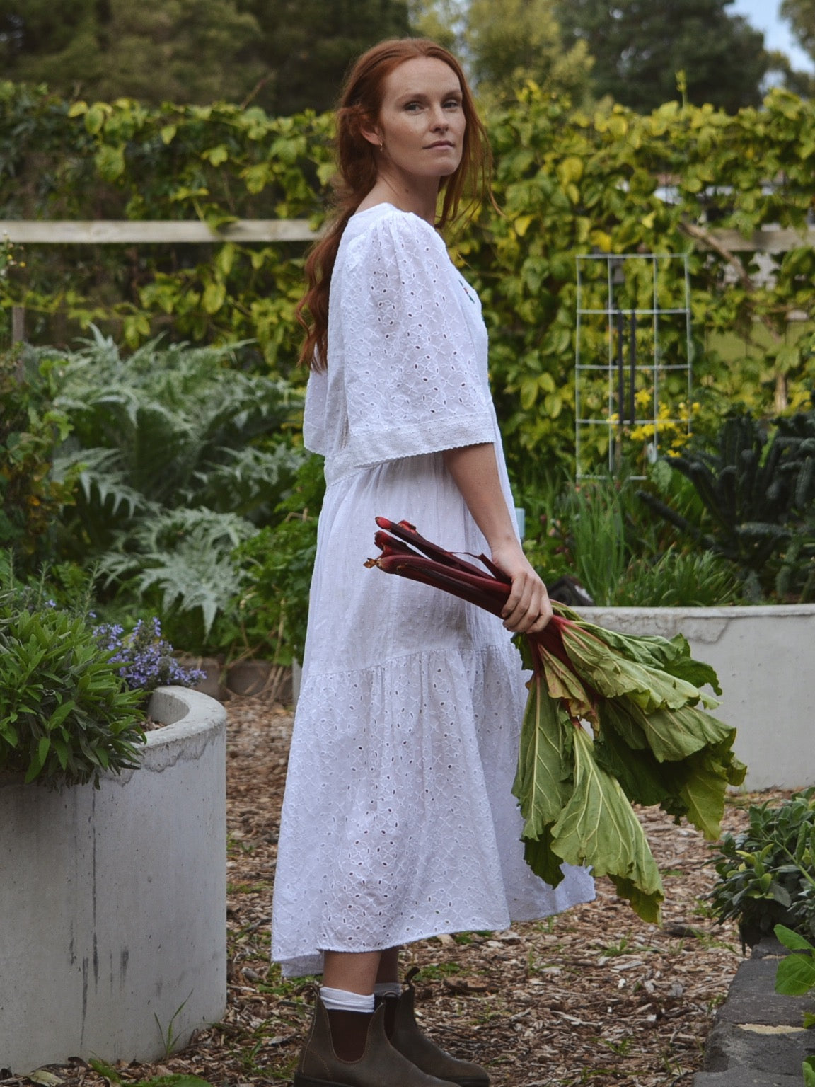 REWORKED COTTON LACE EMBROIDERED DRESS