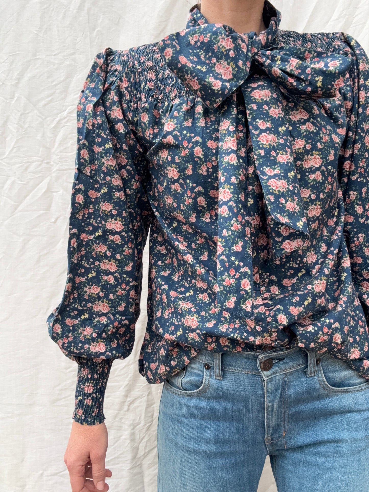 100% RECYCLED COTTON - CLOTHILDE BLOUSE NAVY FLORAL