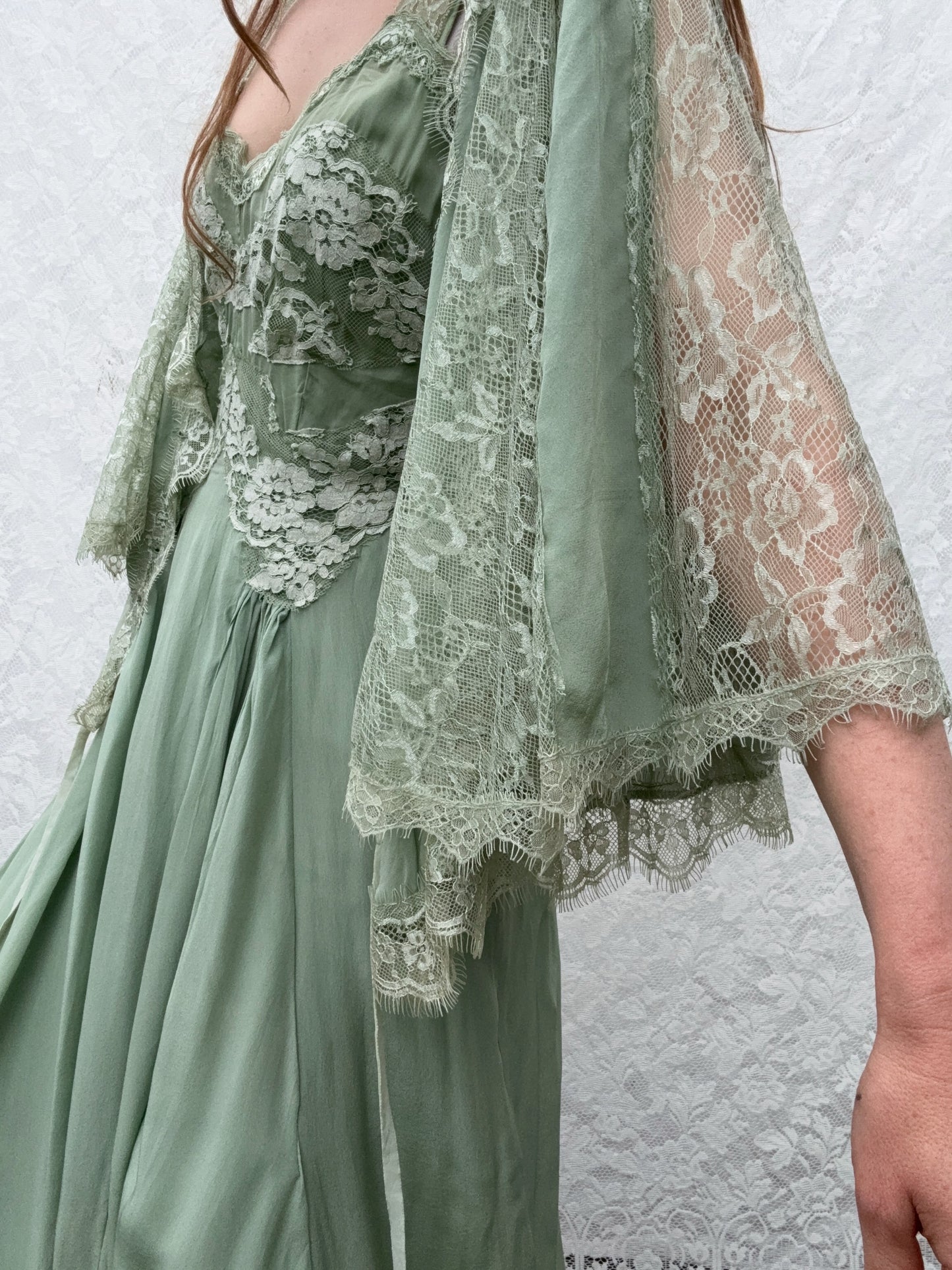 AMORET SILK CAPELET BLOUSE - SAGE