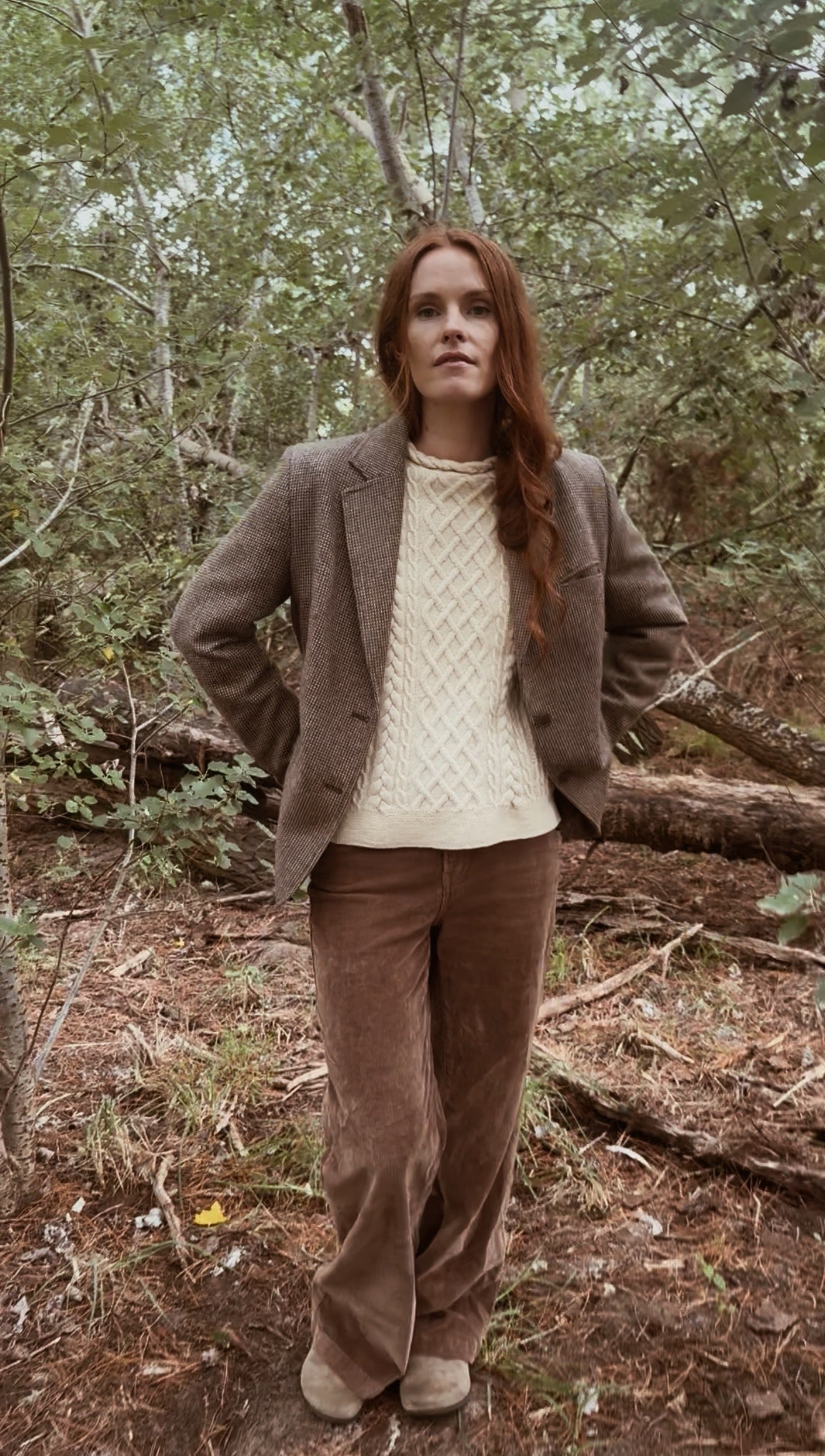 VINTAGE BROWN WOOL BLEND TAILORED BLAZER XS-S
