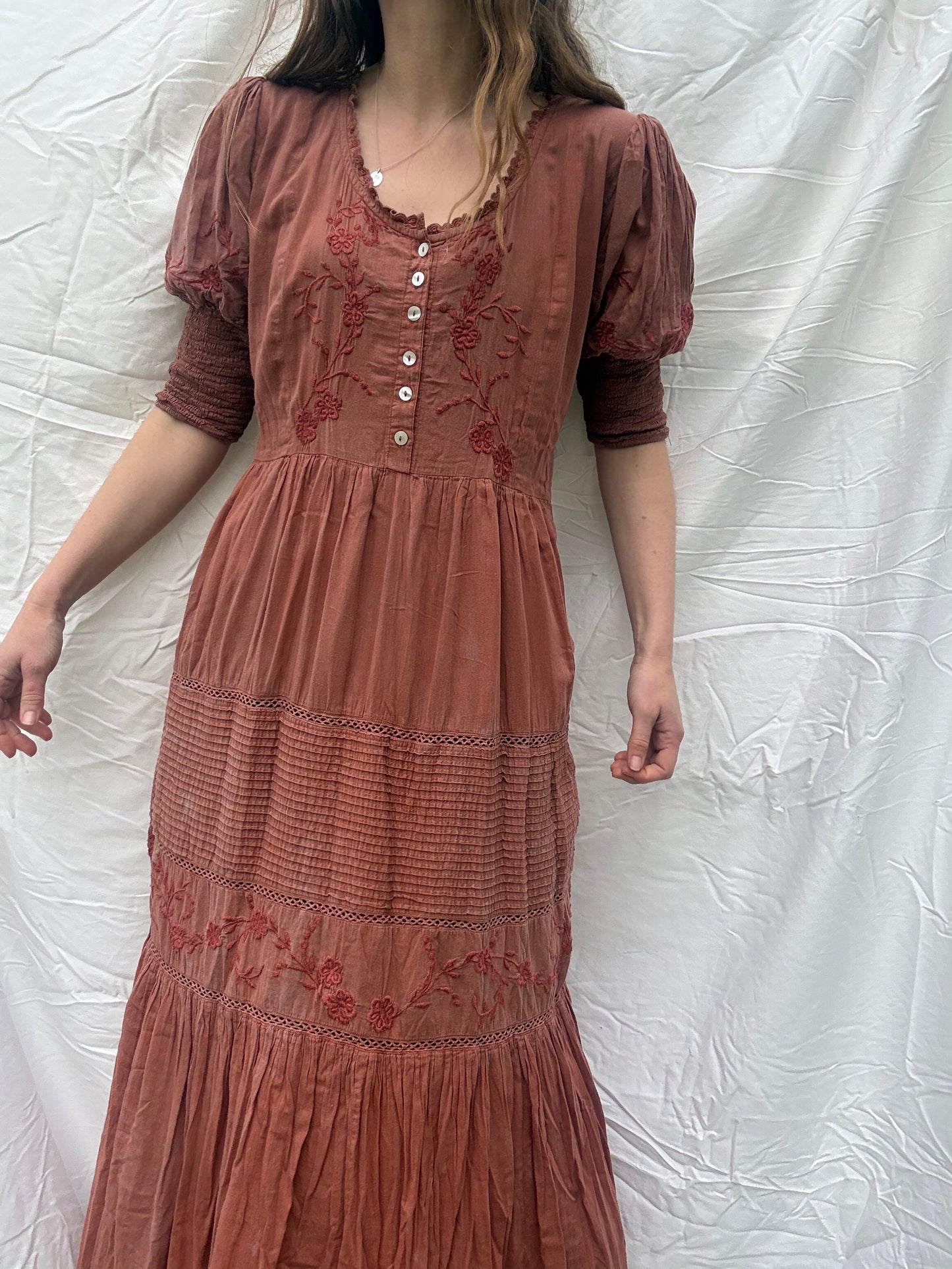 PRELOVED - 100% RECYCLED COTTON - AUGUSTINE MAXI DRESS DESERT CLAY S