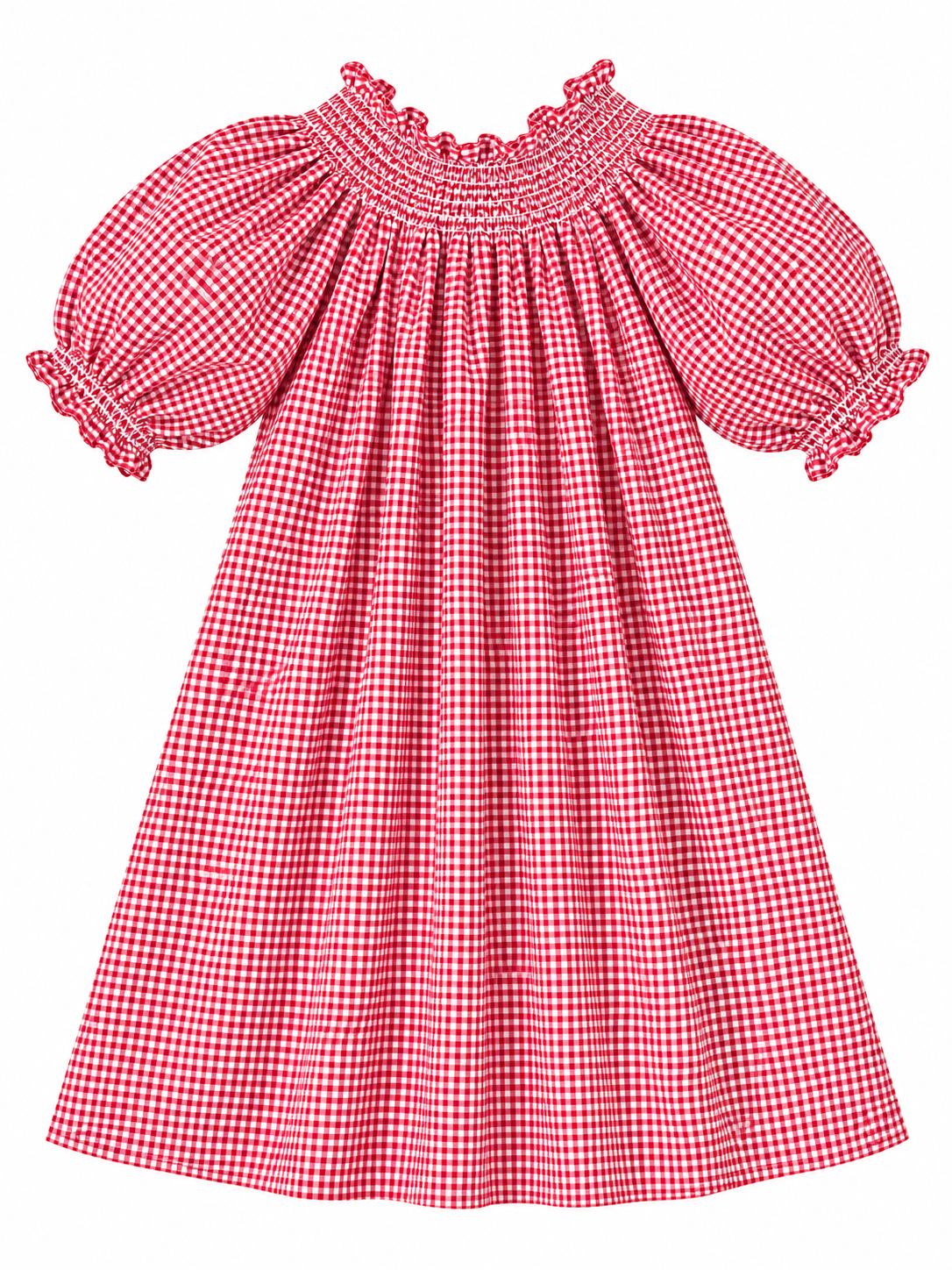 ANYA SMOCK DRESS RED GINGHAM COTTON