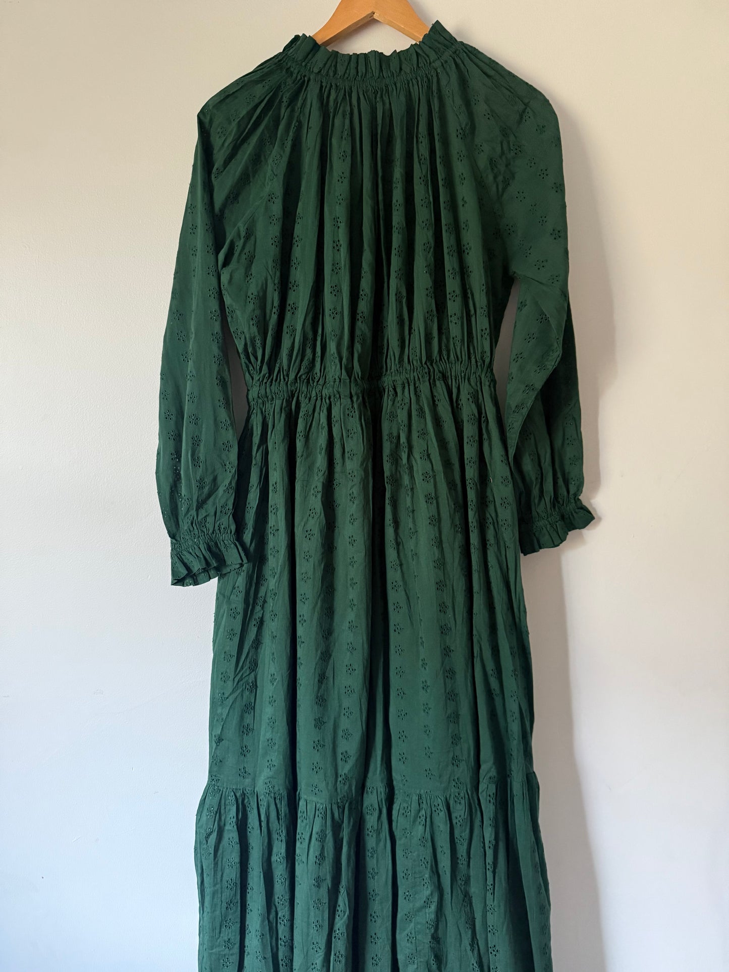SAMPLE - 100% RECYCLED COTTON - PRAIRIE MAXI DRESS FOREST GREEN LACE