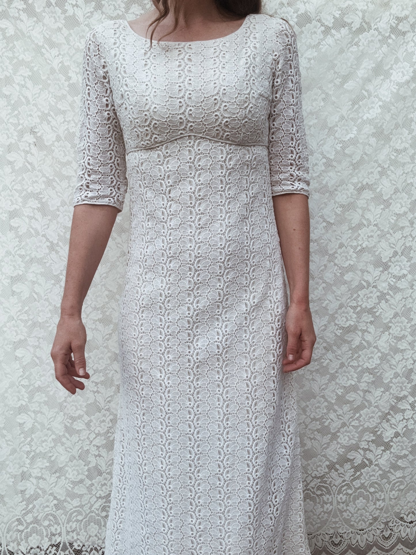VINTAGE CROCHET WHITE LACE DRESS XS