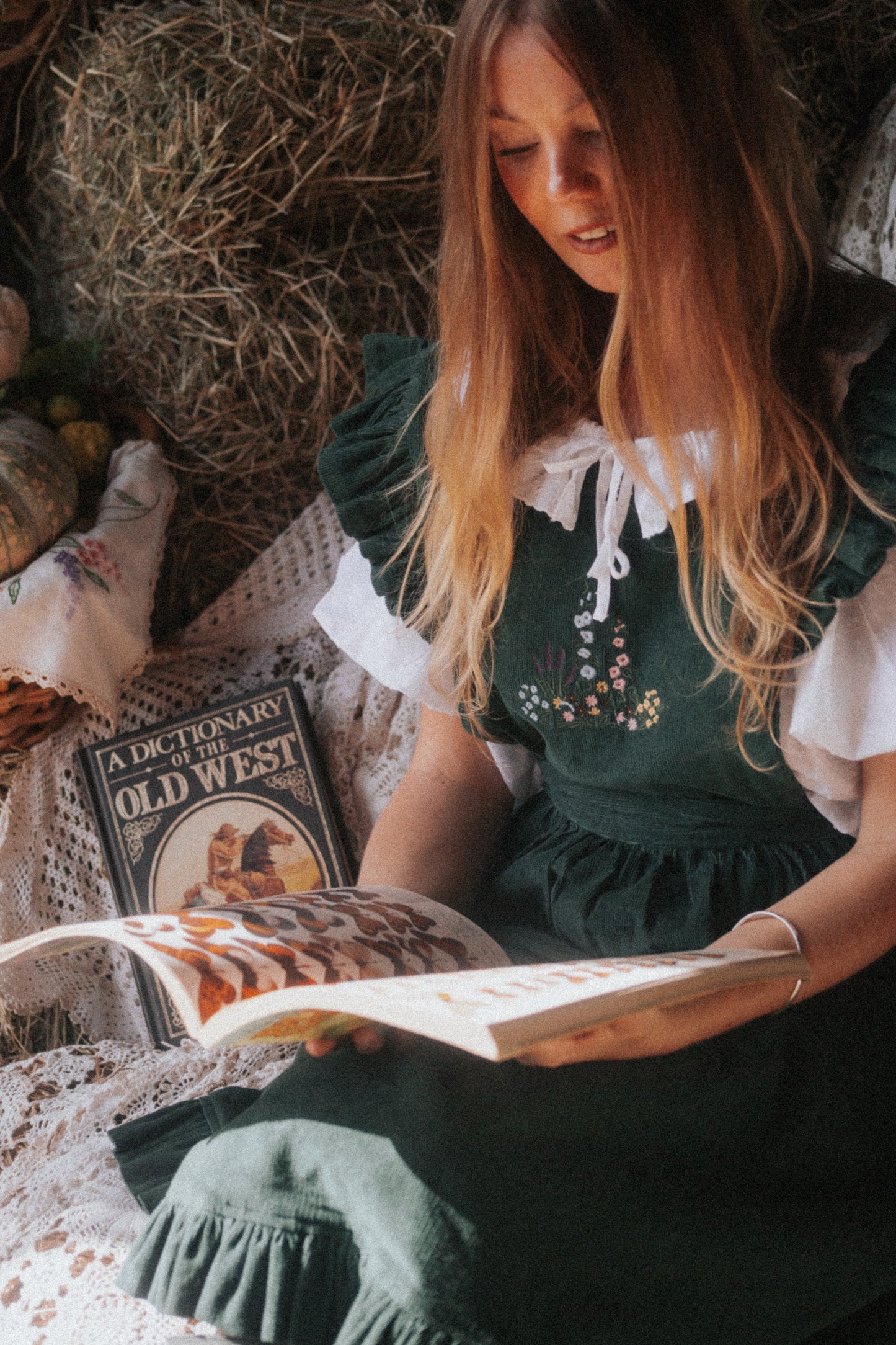 100% RECYCLED COTTON - ANOUK RUFFLE PINAFORE/SKIRT CORDUROY FOREST GREEN